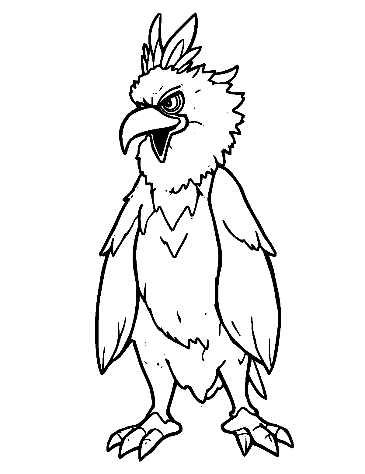 Line-art coloring page of Tengu, medium outlines, centered
