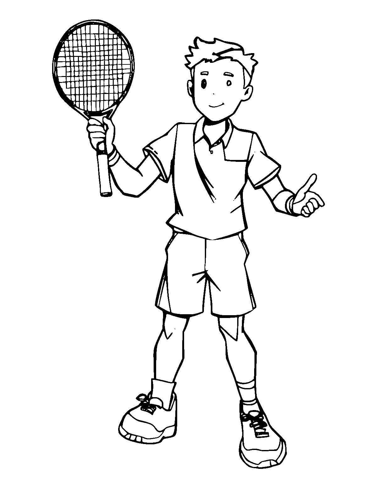 Line-art coloring page of Tennis Player, medium outlines, centered