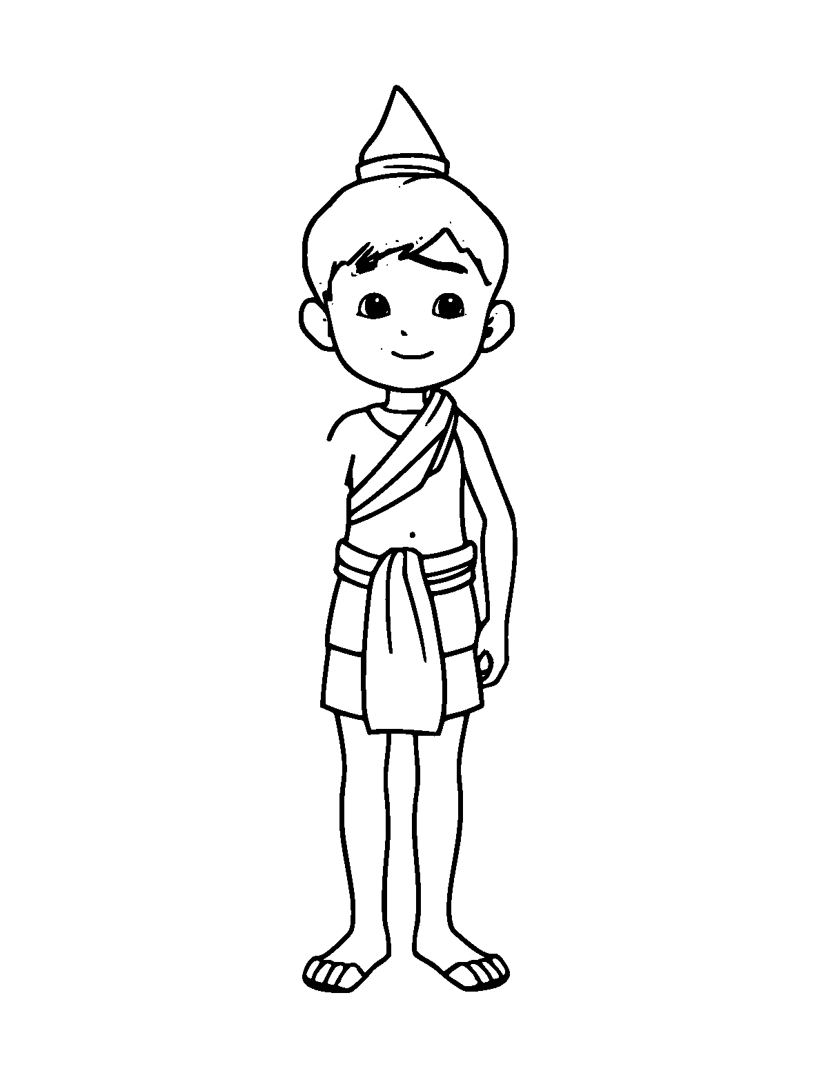 Line-art coloring page of Thai Pad Thai, medium outlines, centered