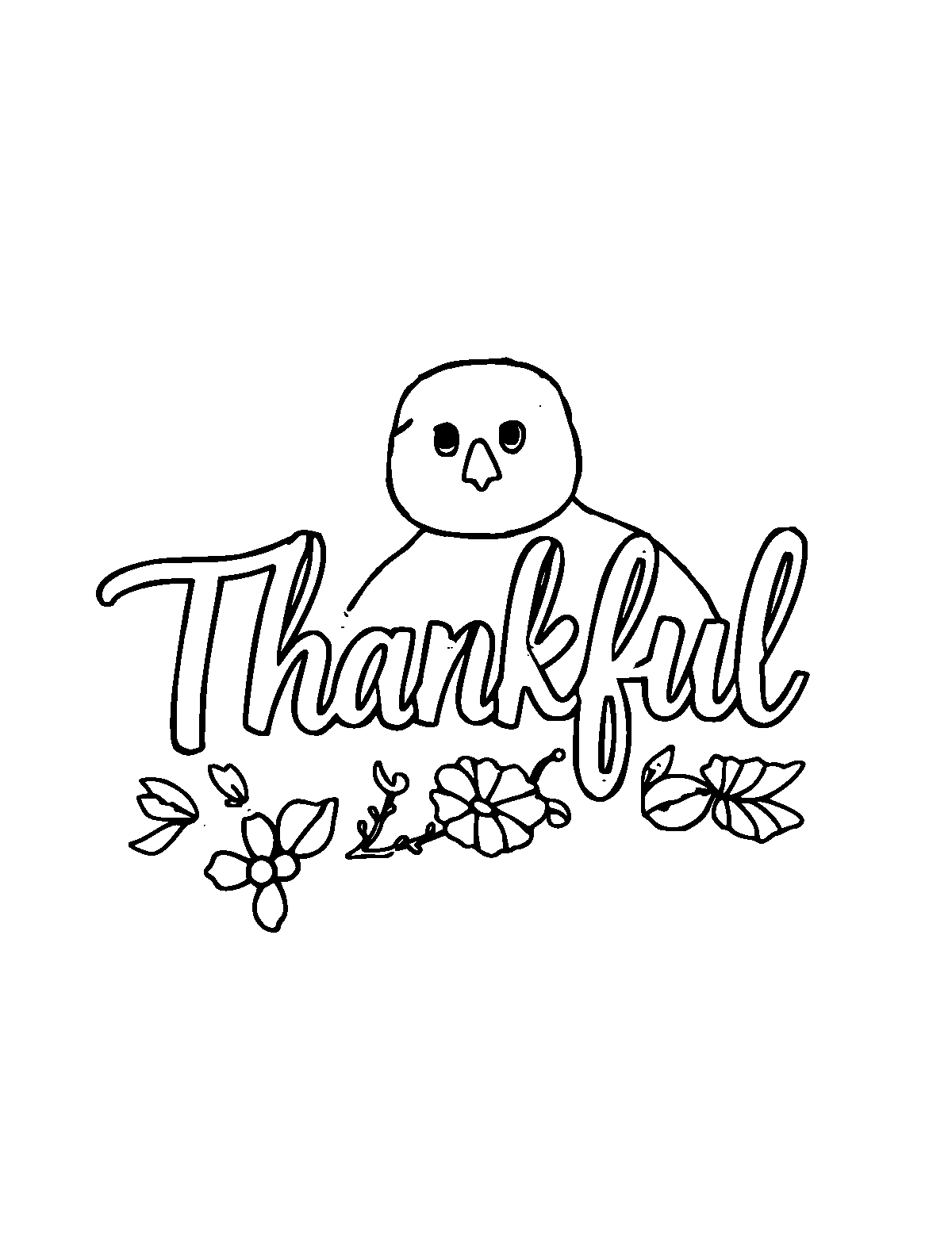 Line-art coloring page of Thankful, medium outlines, centered