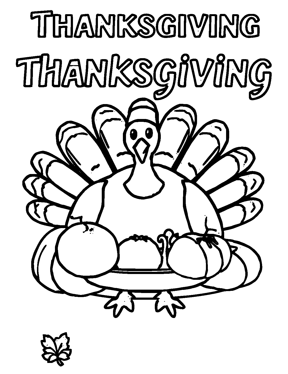 Line-art coloring page of Thanksgiving Dinner, thick outlines, centered