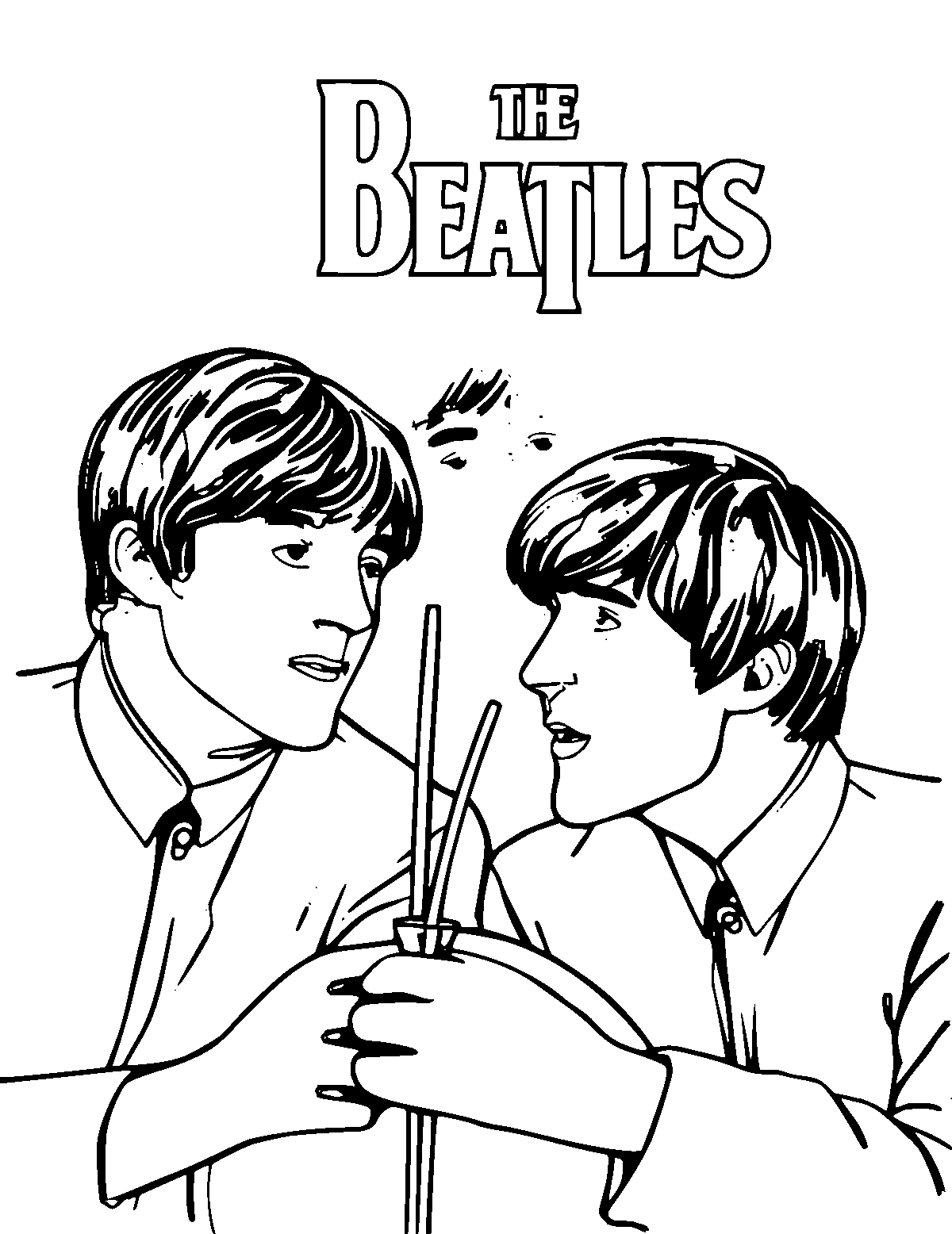Line-art coloring page of Beatles, medium outlines, centered