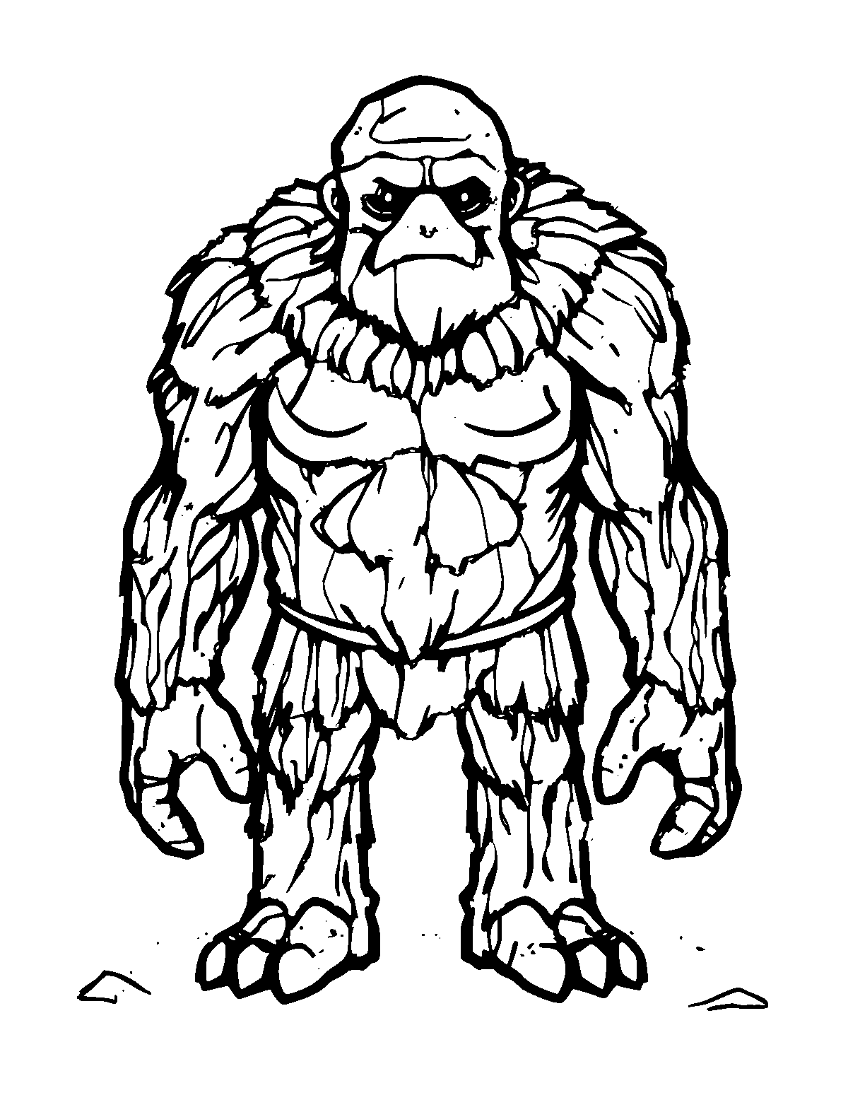 Line-art coloring page of Golem, medium outlines, centered