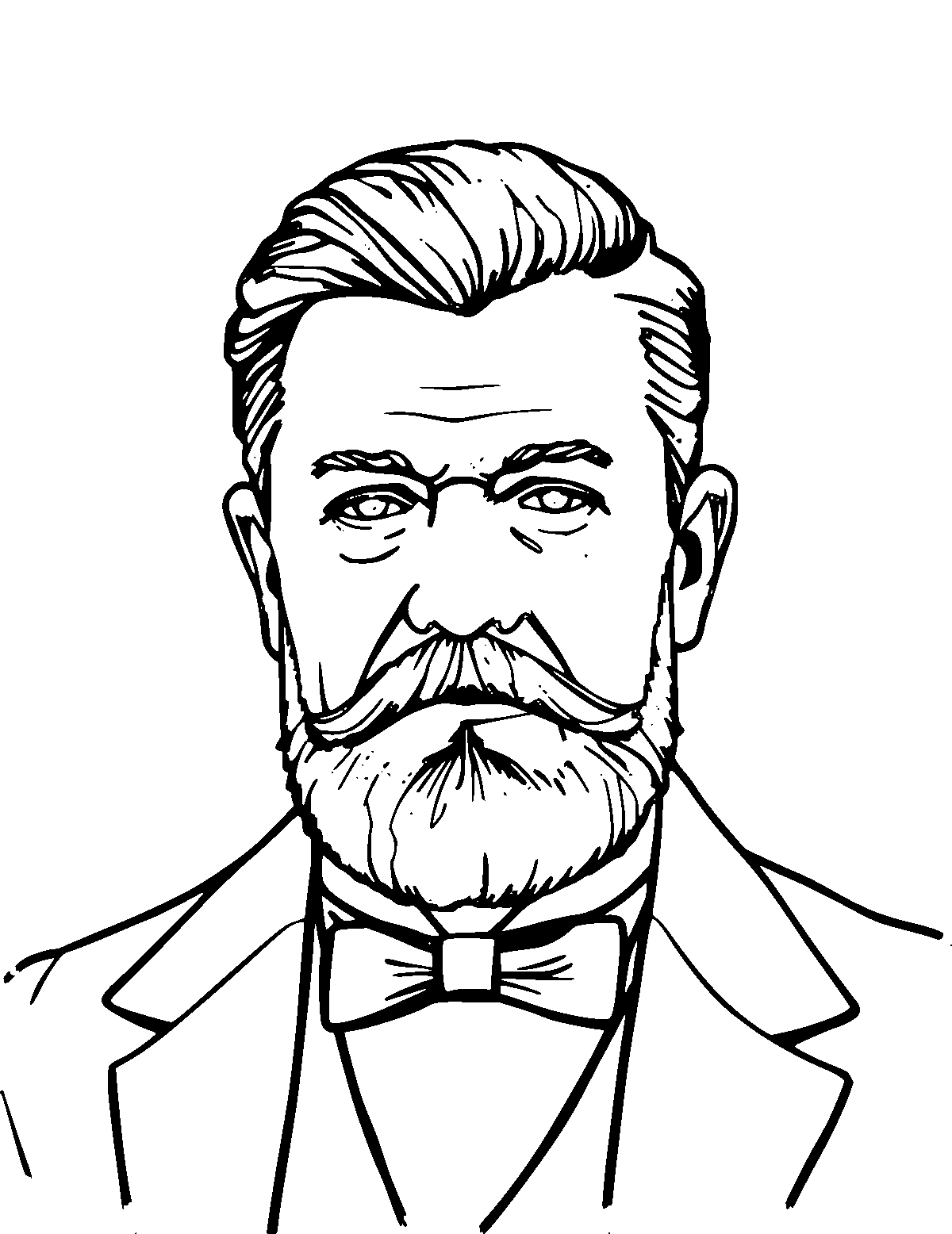 Line-art coloring page of Theodore Roosevelt, medium outlines, centered