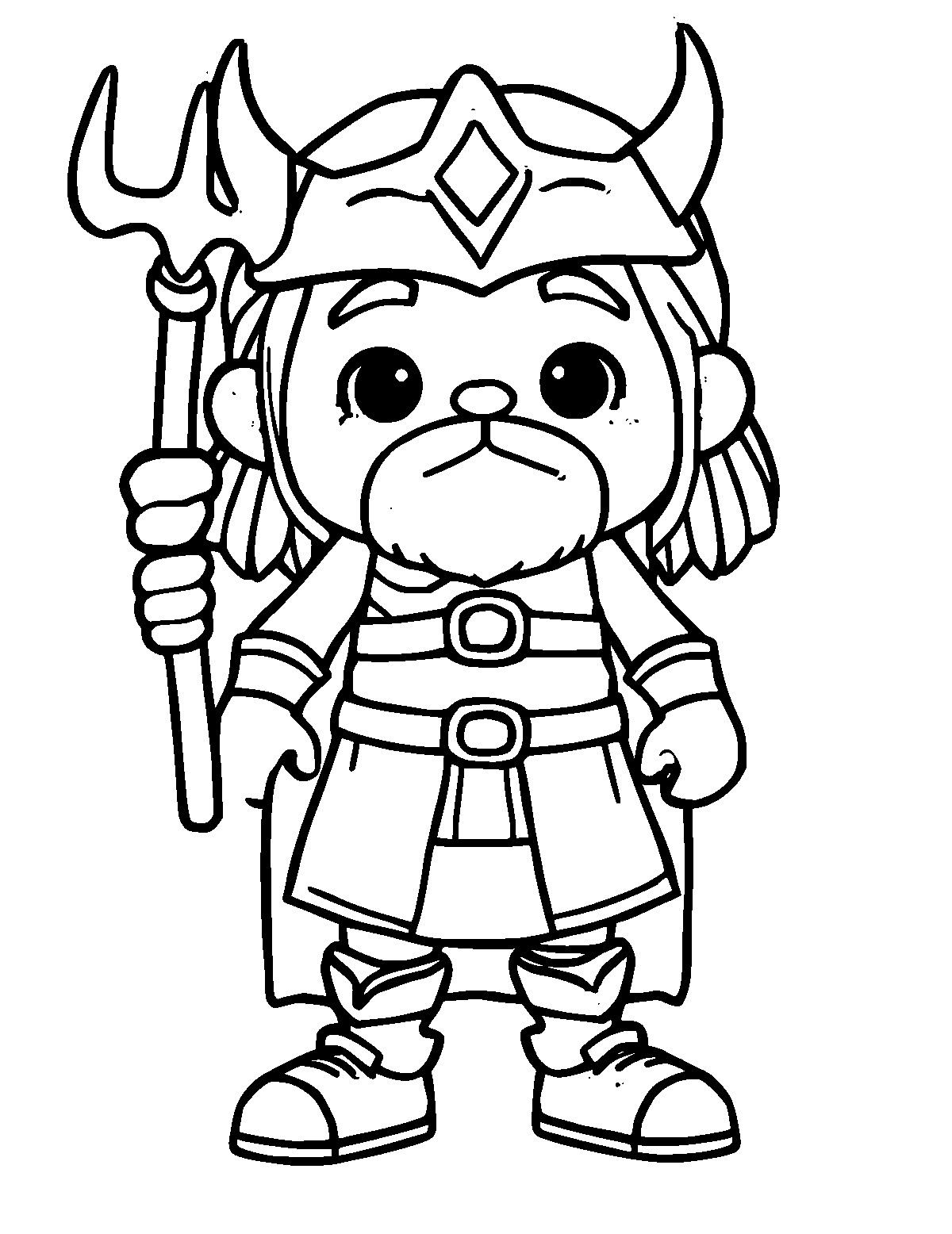 Line-art coloring page of Thor, thick outlines, centered