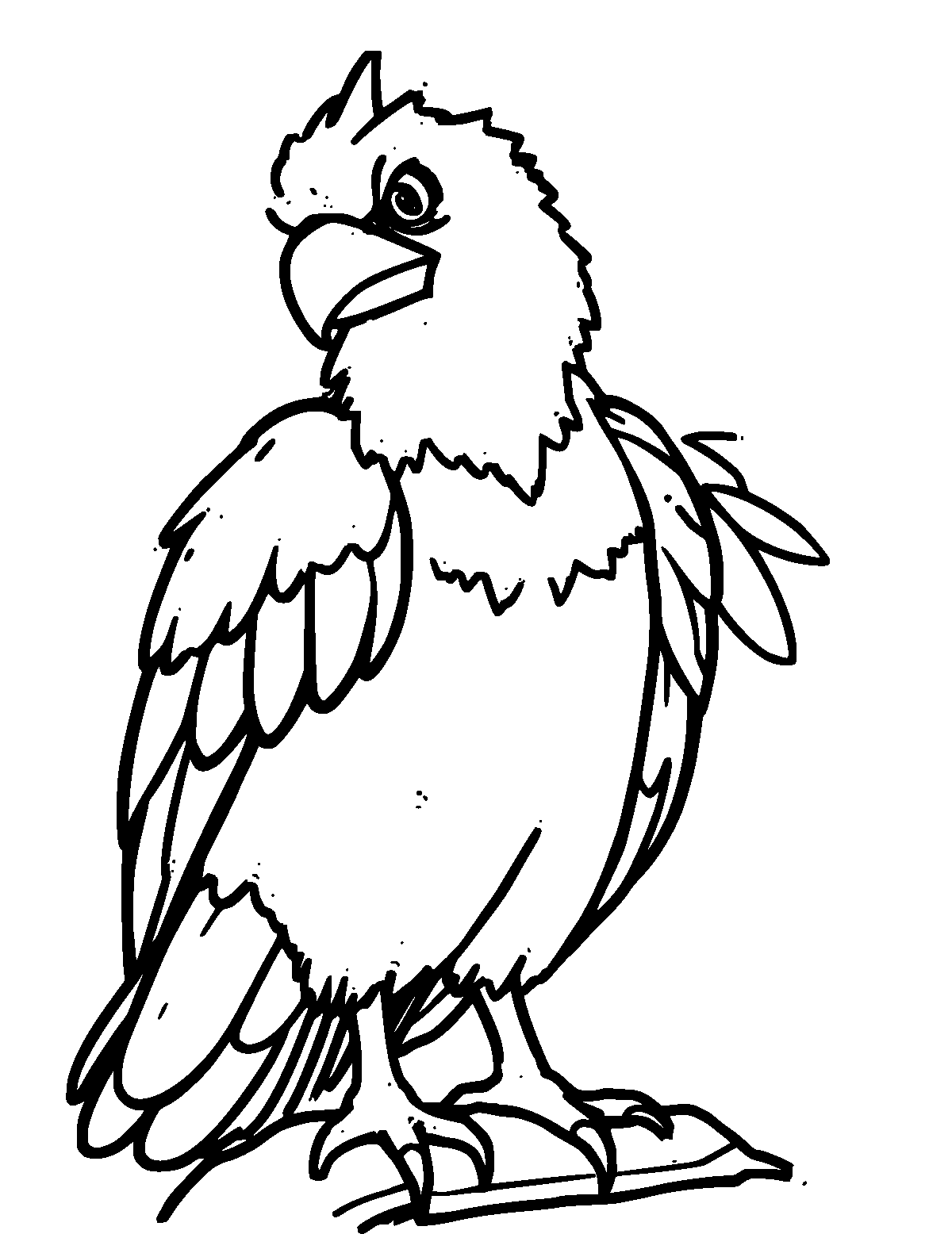 Line-art coloring page of Thunderbird, thick outlines, centered