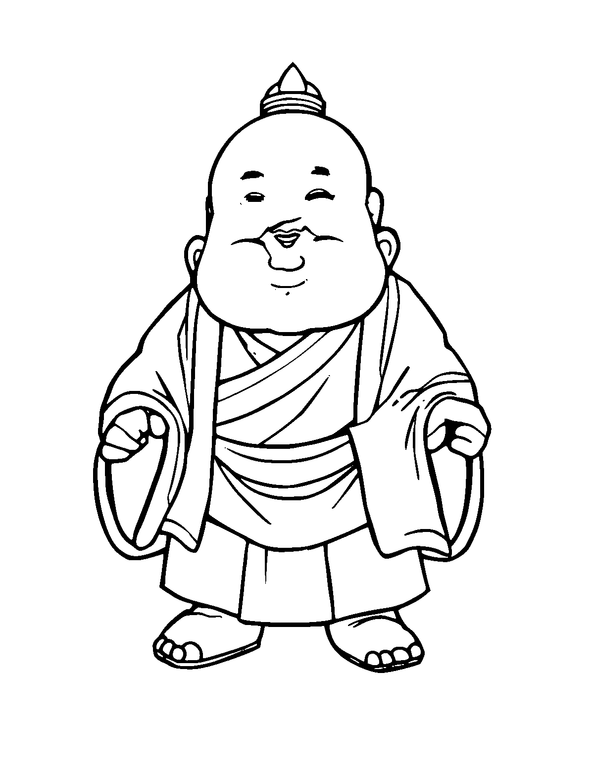 Line-art coloring page of Tibetan Chuba, medium outlines, centered