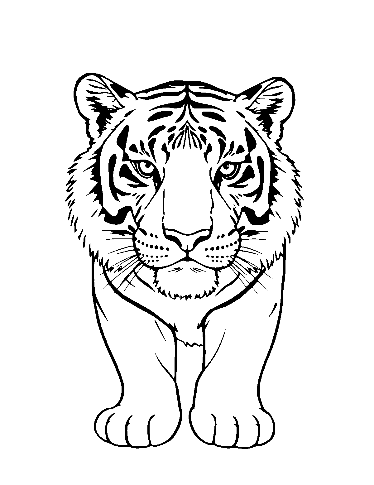 Line-art coloring page of Tiger, medium outlines, centered