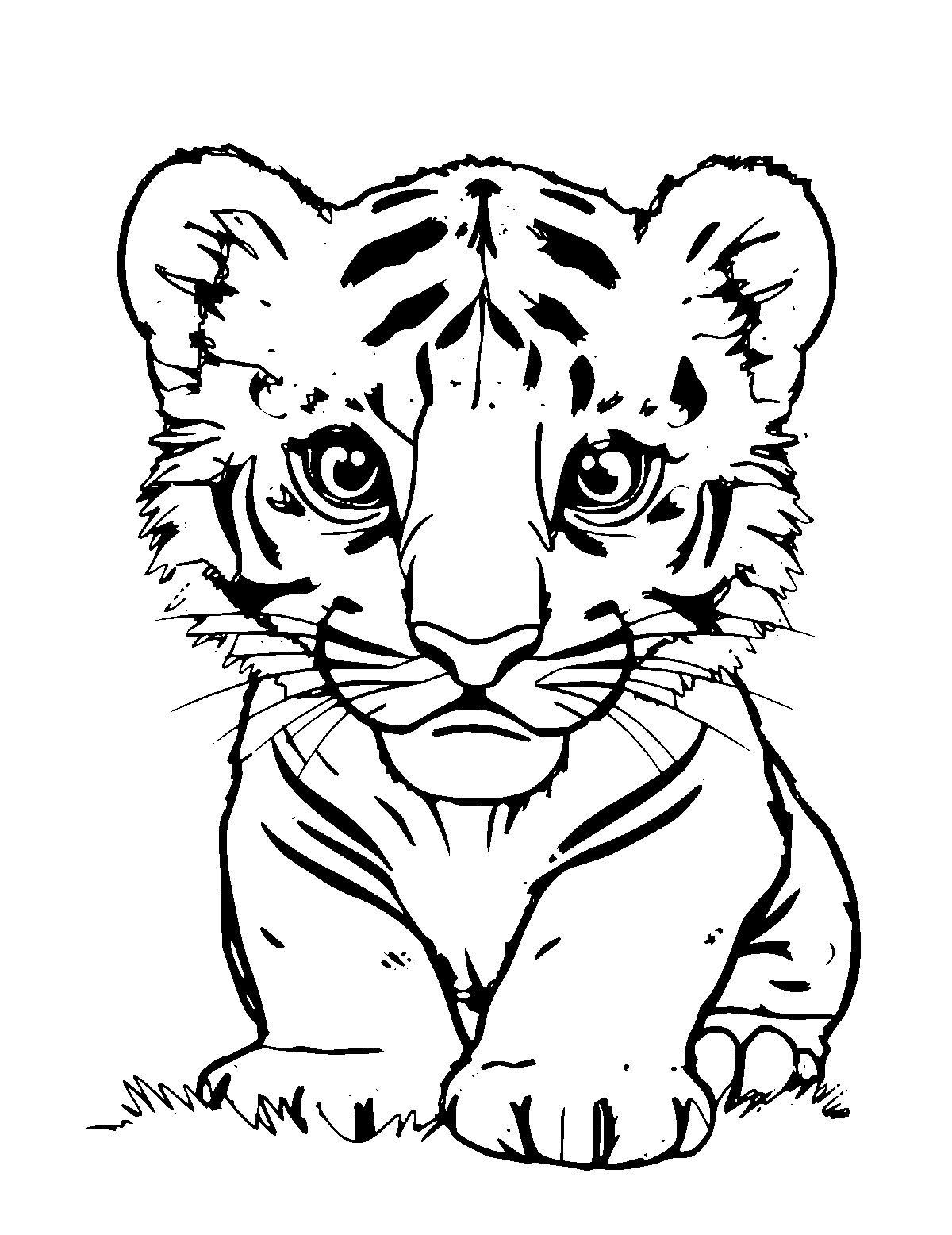 Line-art coloring page of Tiger Cub, medium outlines, centered