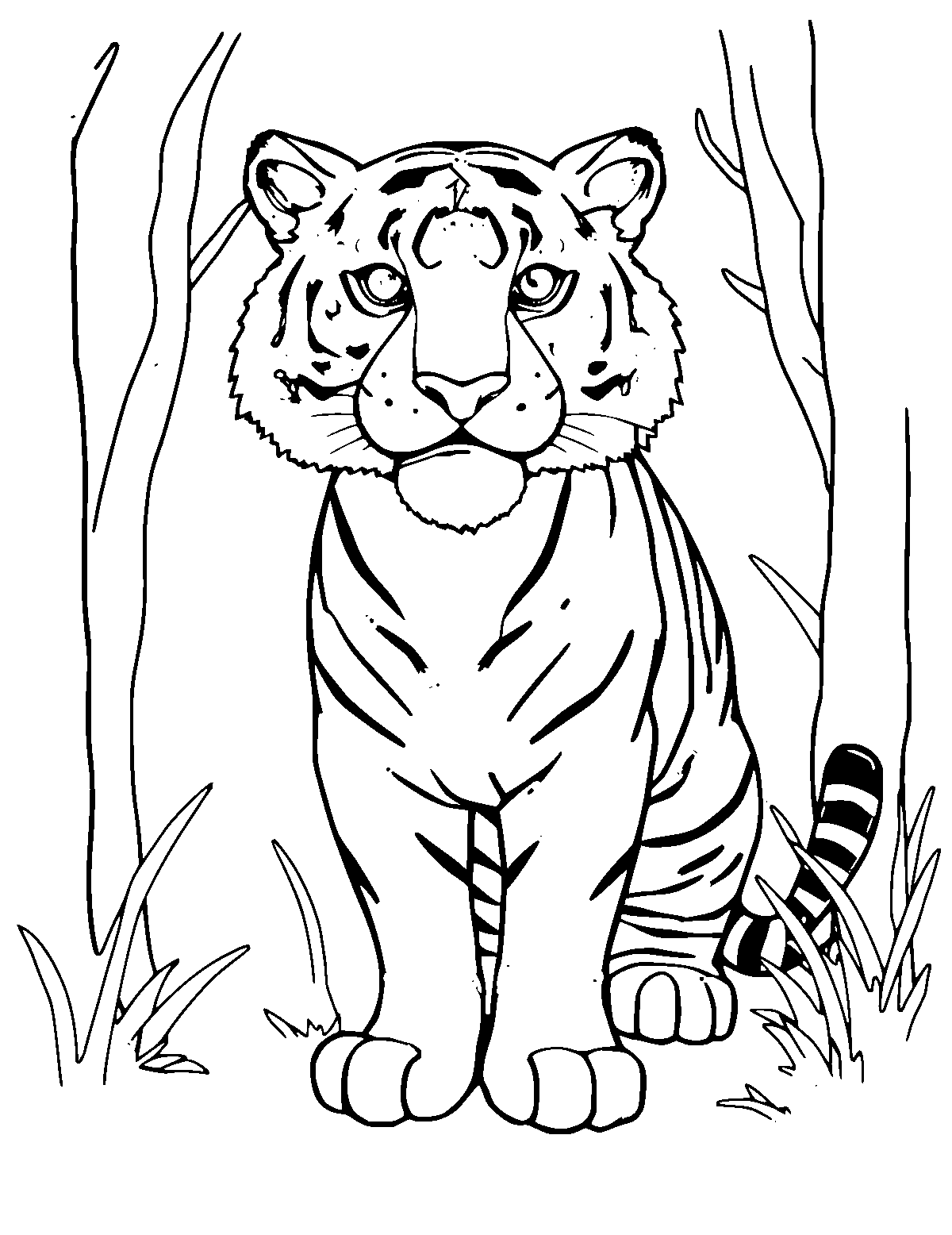 Line-art coloring page of Tiger Woods, medium outlines, centered