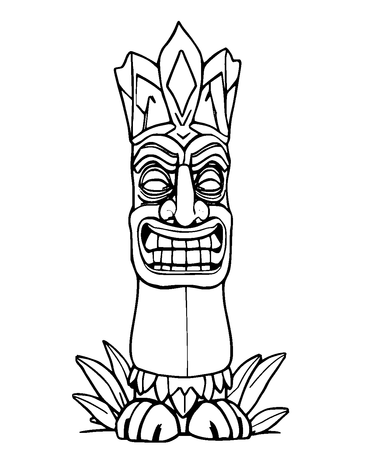 Line-art coloring page of Tiki Statue, medium outlines, centered