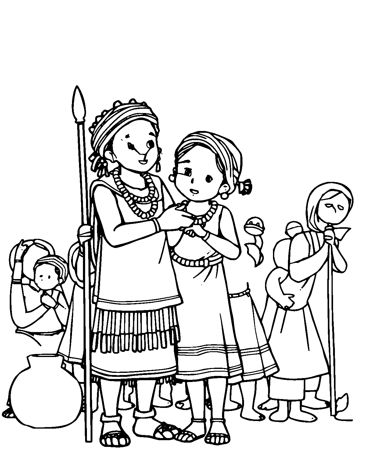Line-art coloring page of Timkat Ethiopian Festival, medium outlines, centered