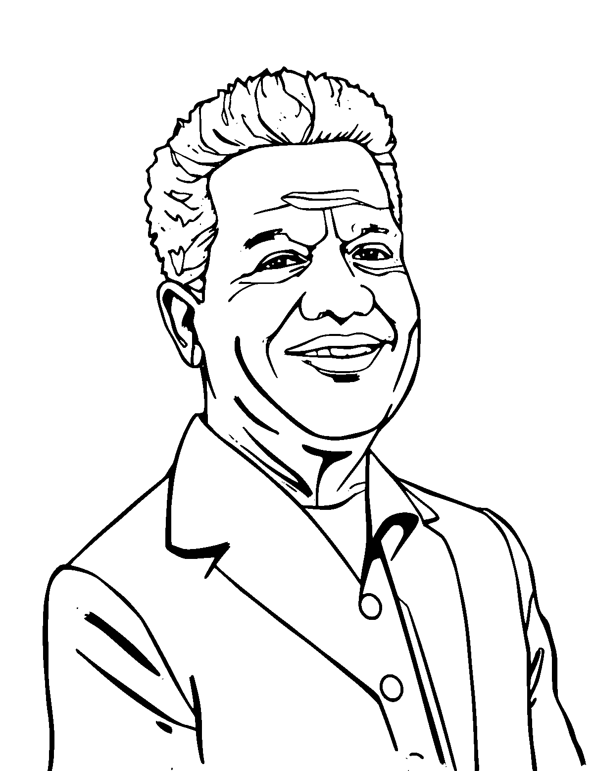 Line-art coloring page of Tito Puente, medium outlines, centered