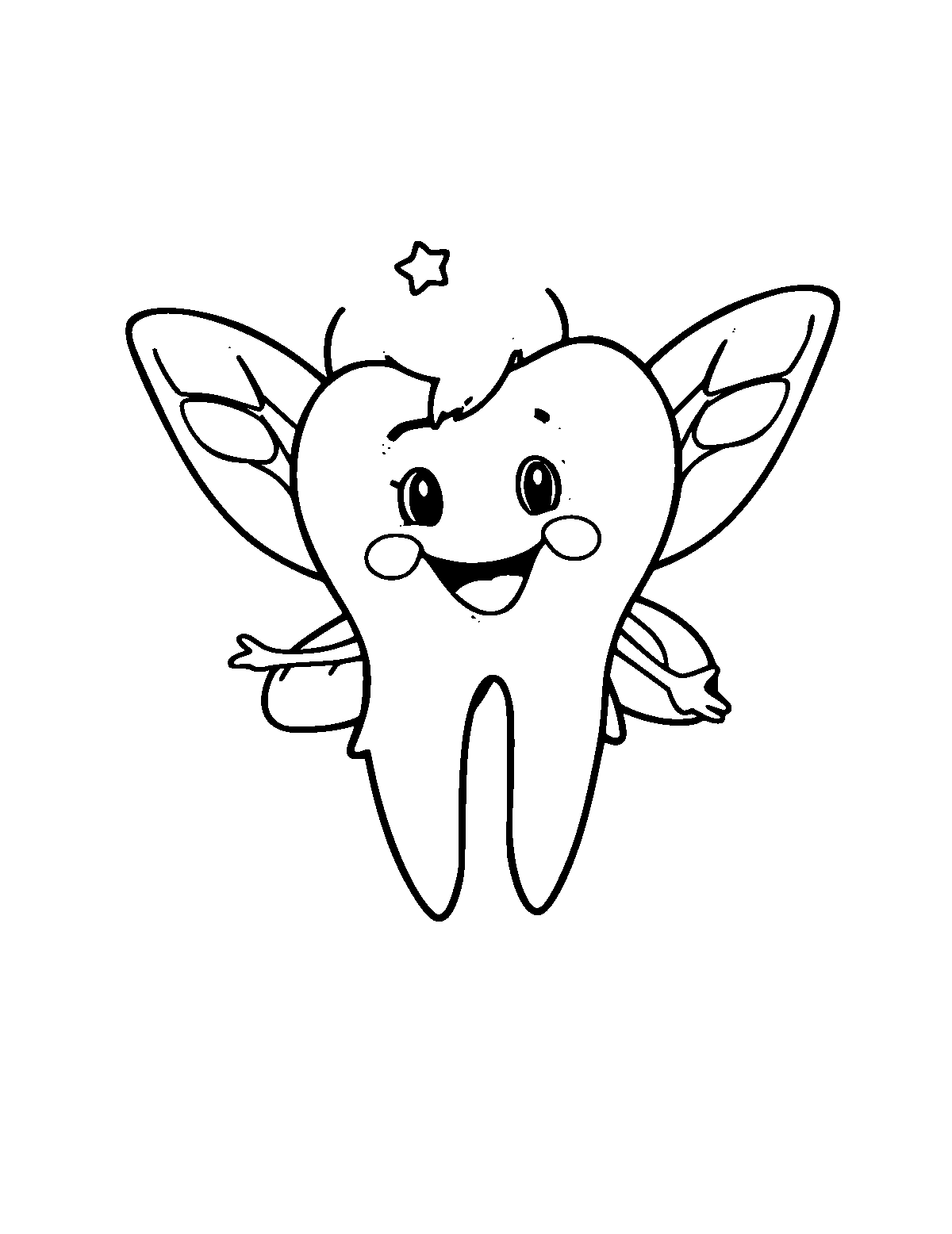 Line-art coloring page of Tooth Fairy, medium outlines, centered