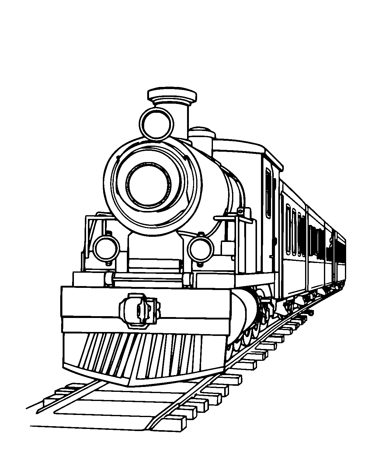 Line-art coloring page of Train, medium outlines, centered