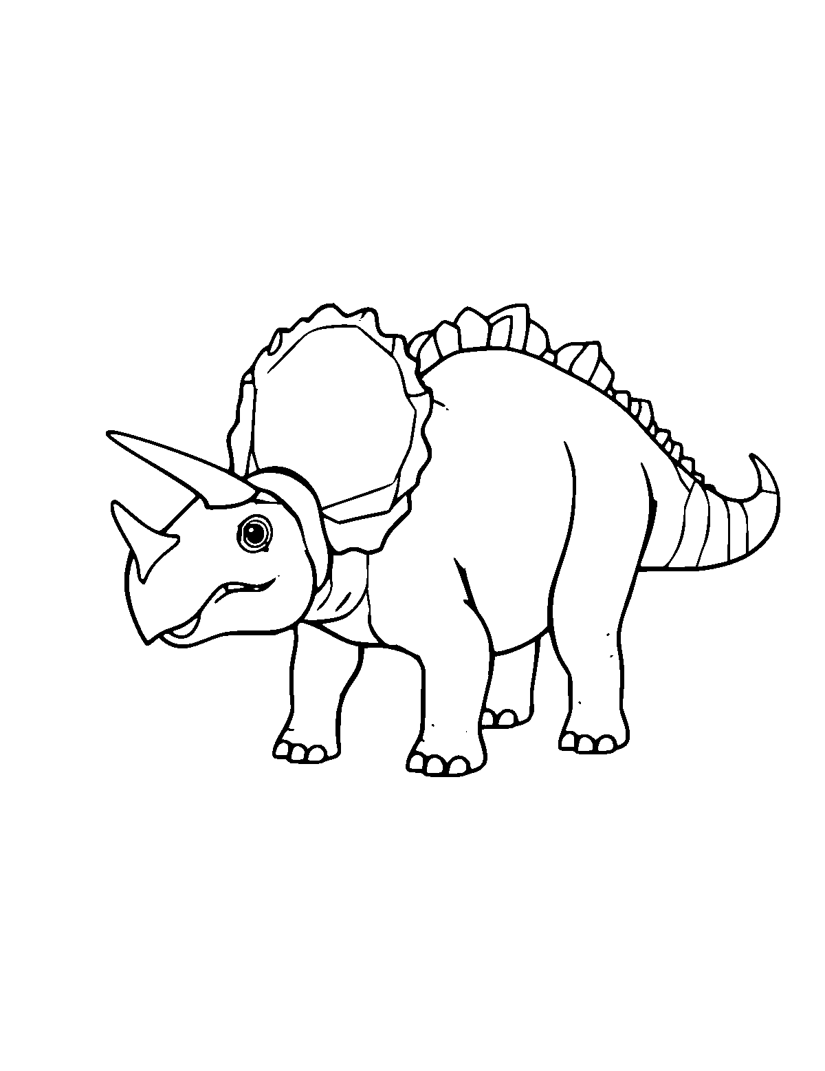 Line-art coloring page of Triceratops, medium outlines, centered