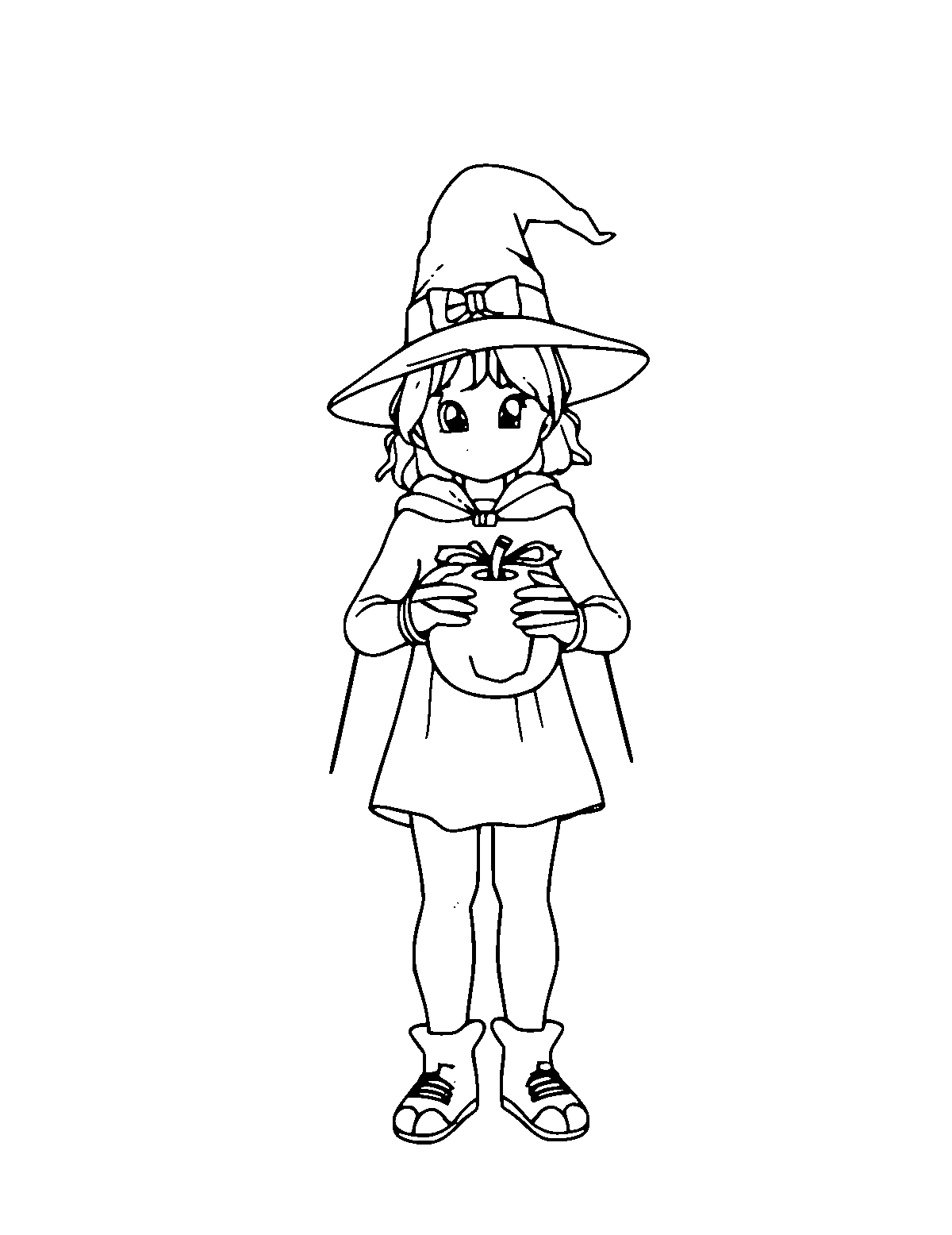 Line-art coloring page of Trick Or Treat, medium outlines, centered