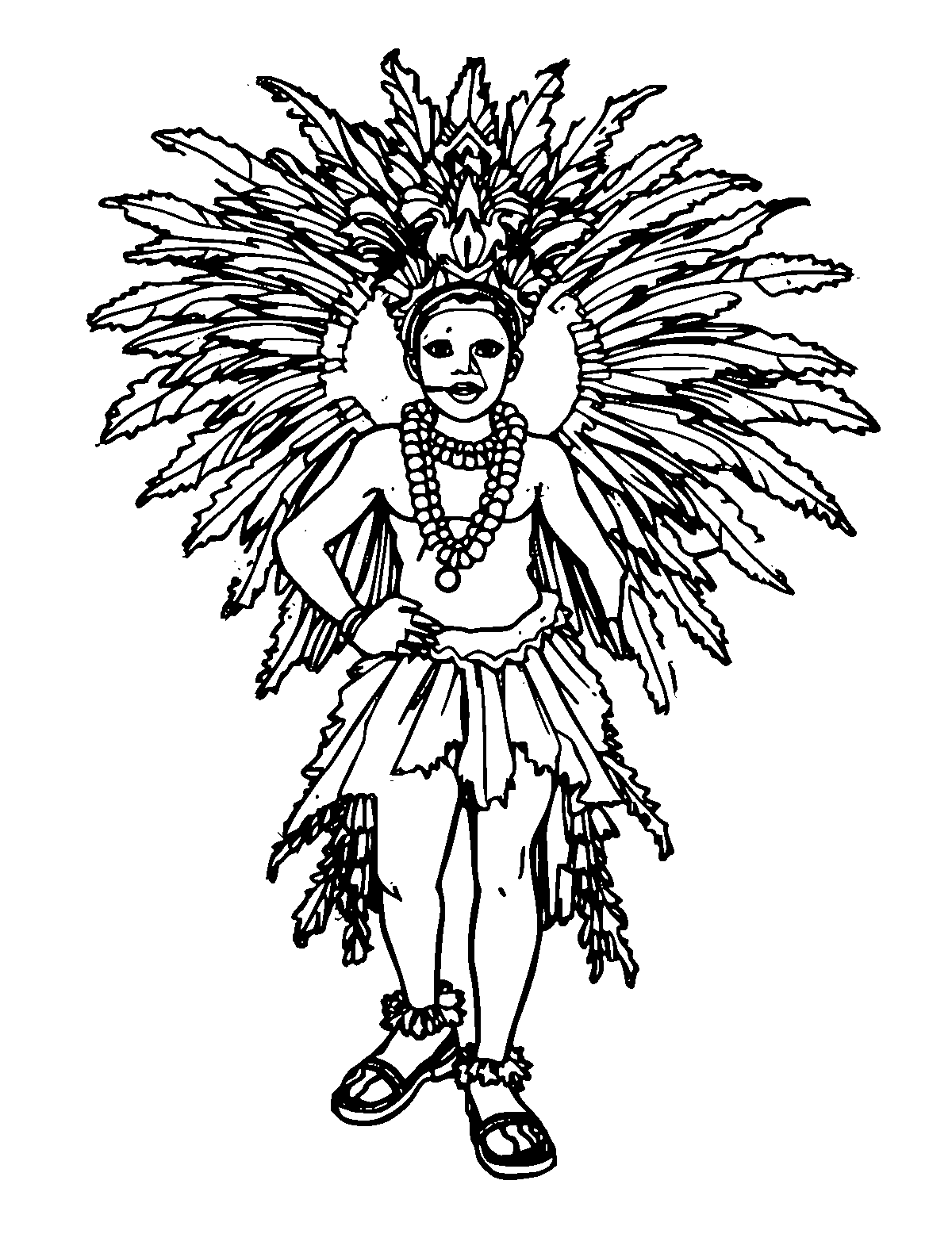 Line-art coloring page of Trinidad Carnival, medium outlines, centered