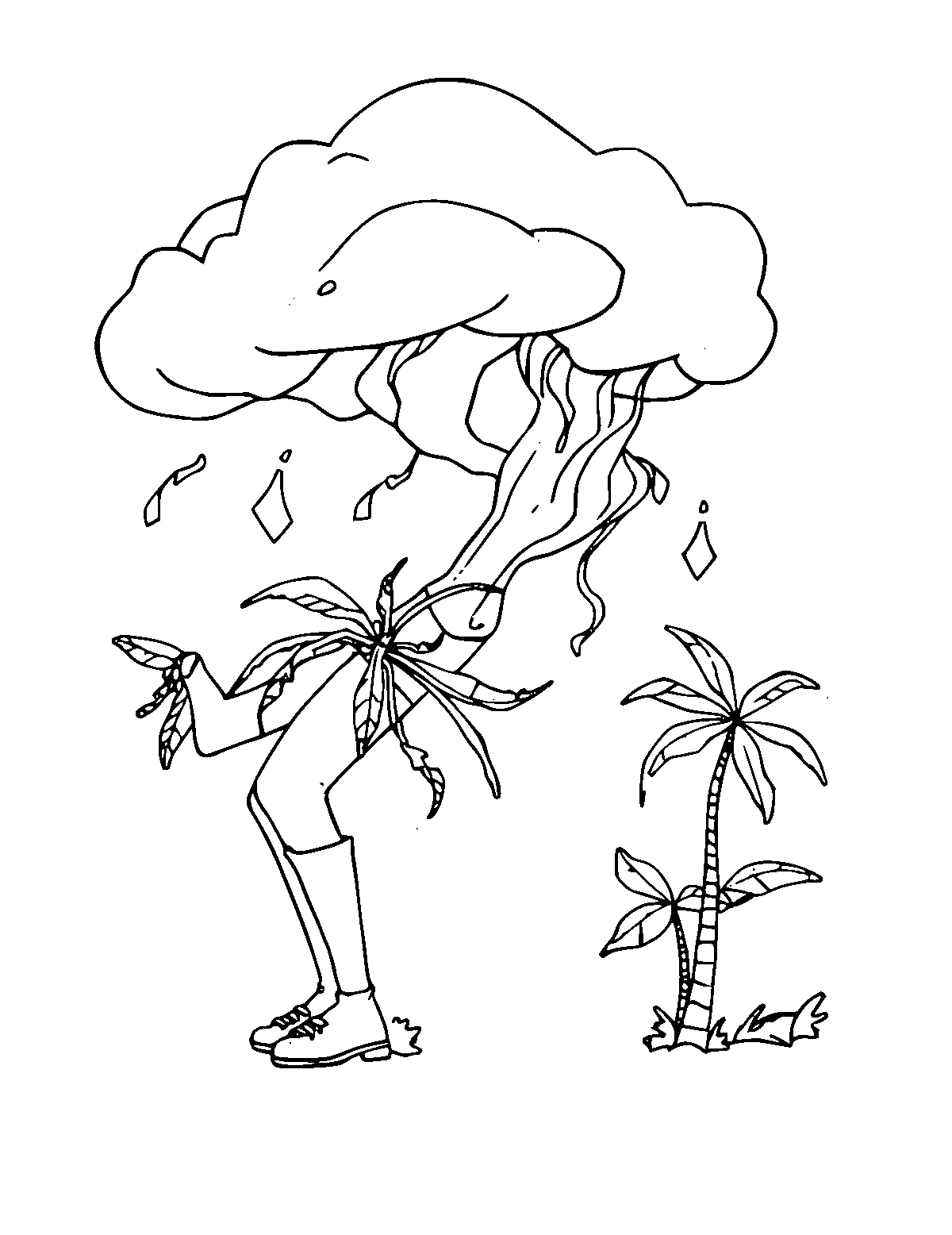 Line-art coloring page of Tropical Storm, medium outlines, centered