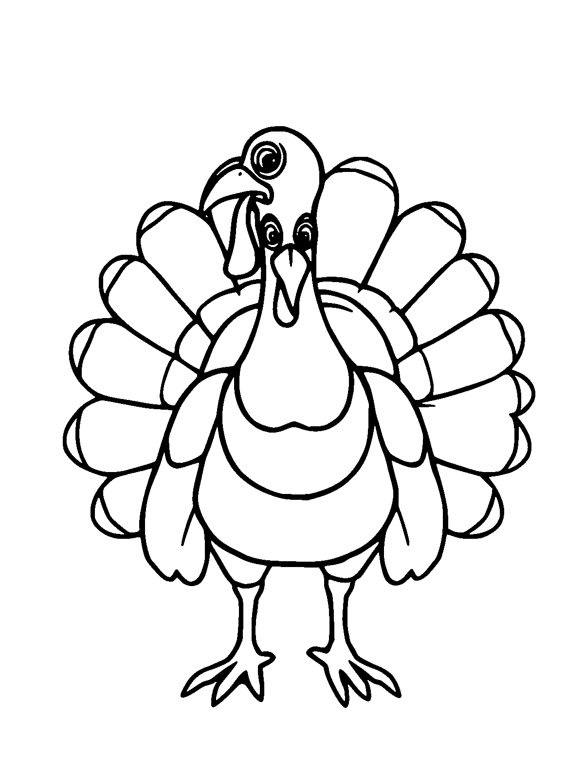 Line-art coloring page of Turkey, thick outlines, centered
