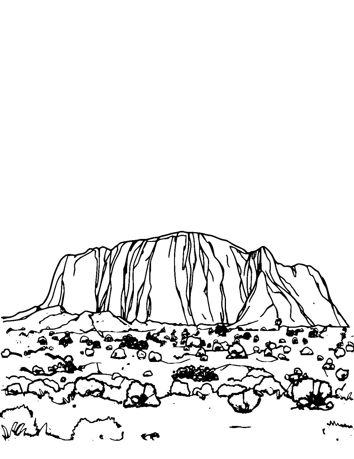 Line-art coloring page of Uluru (Ayers Rock), medium outlines, centered