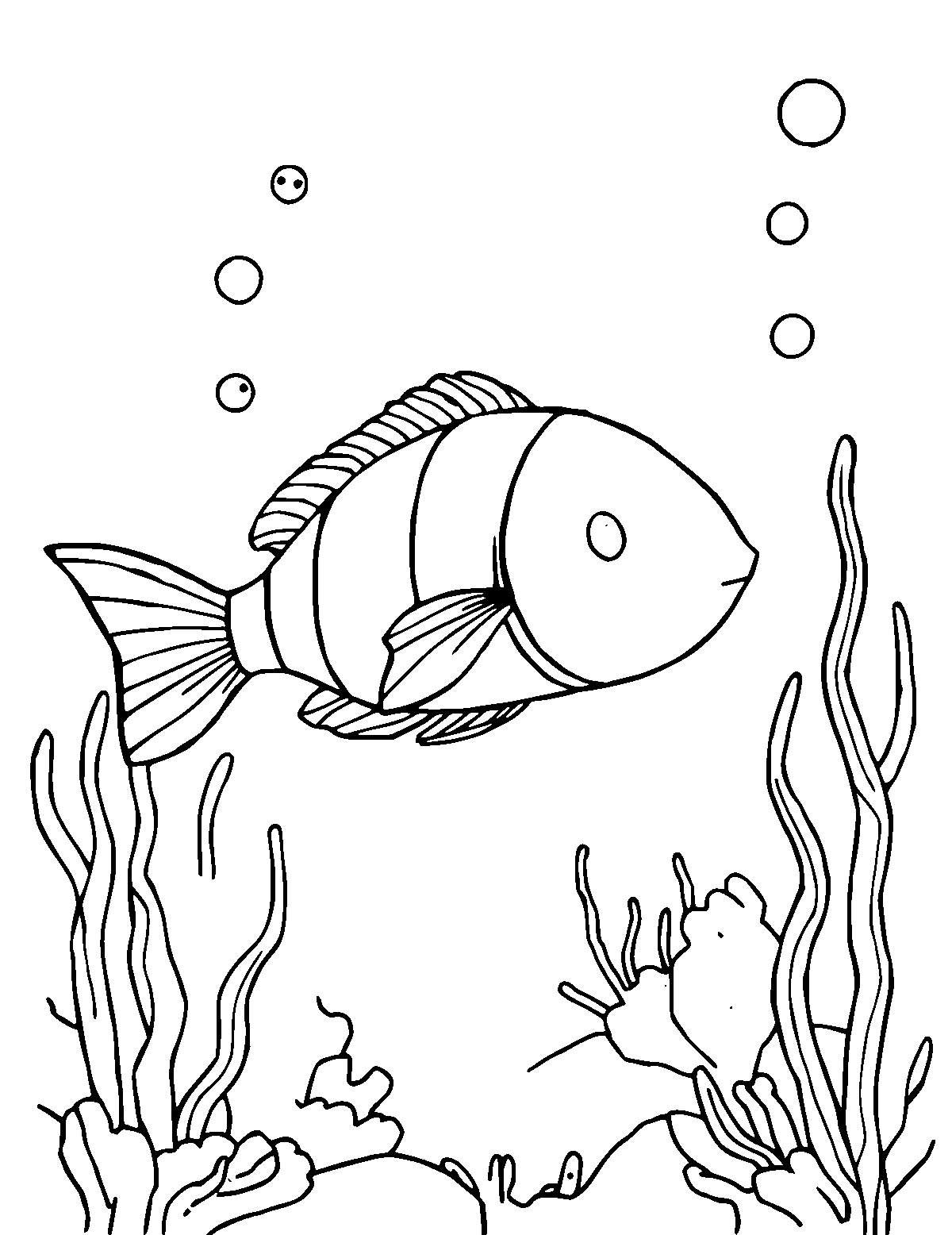 Line-art coloring page of Under the Sea, medium outlines, centered