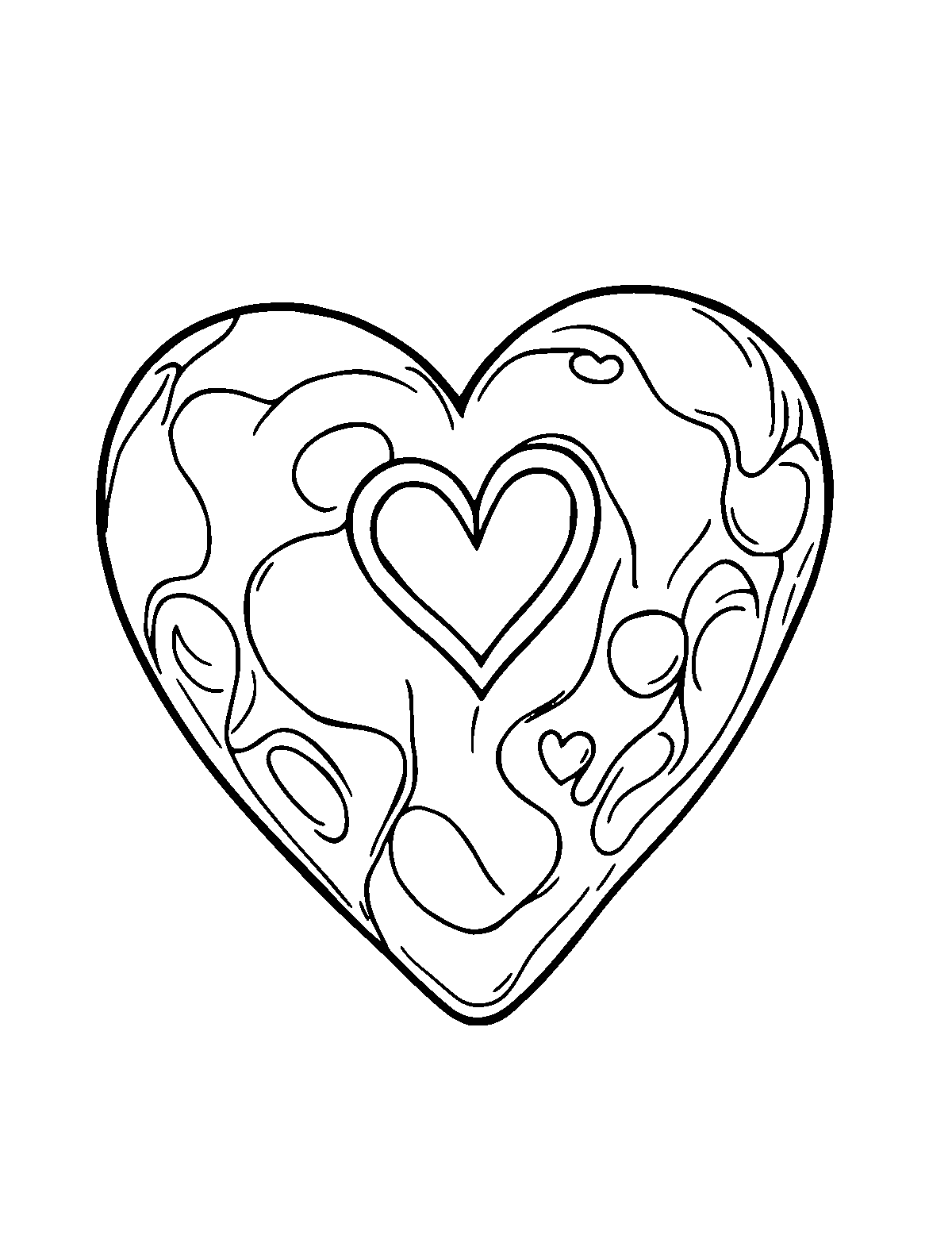 Line-art coloring page of Valentine Heart, medium outlines, centered