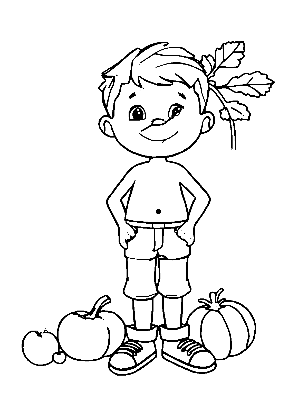 Line-art coloring page of Vegetables, medium outlines, centered