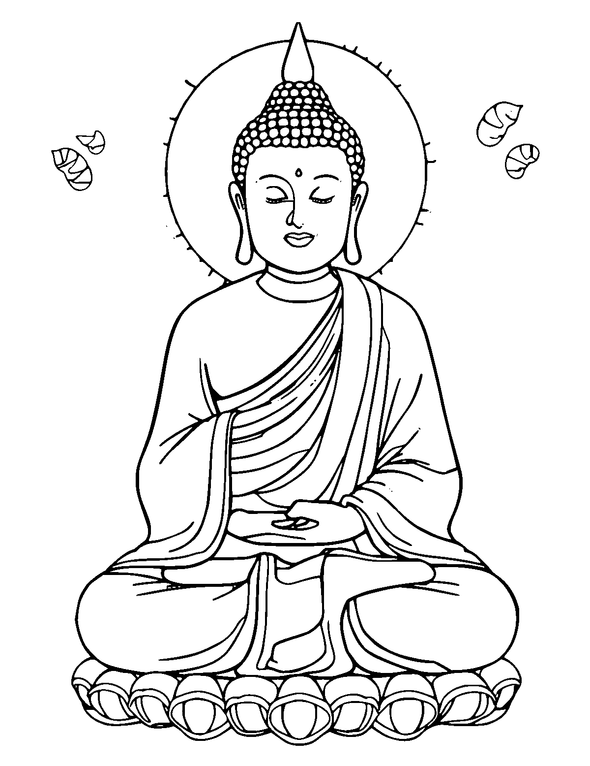Line-art coloring page of Vesak Buddha Day, medium outlines, centered