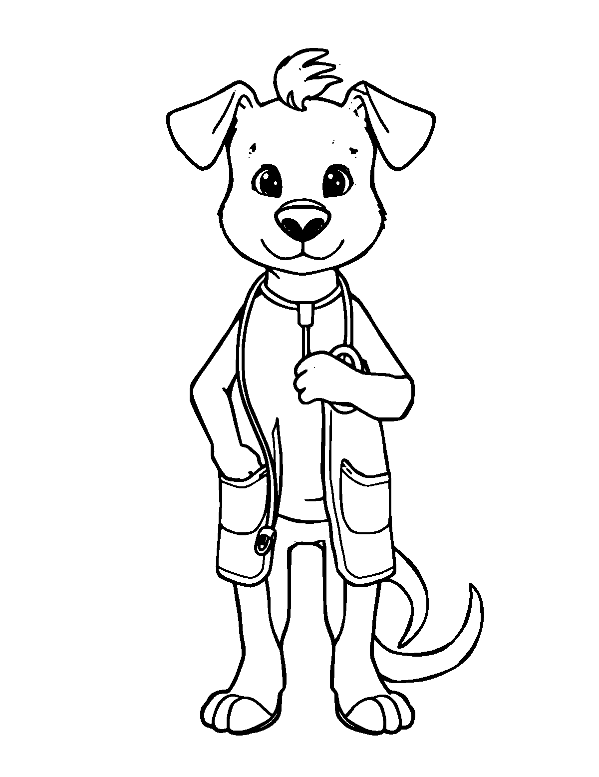 Line-art coloring page of Veterinarian, medium outlines, centered