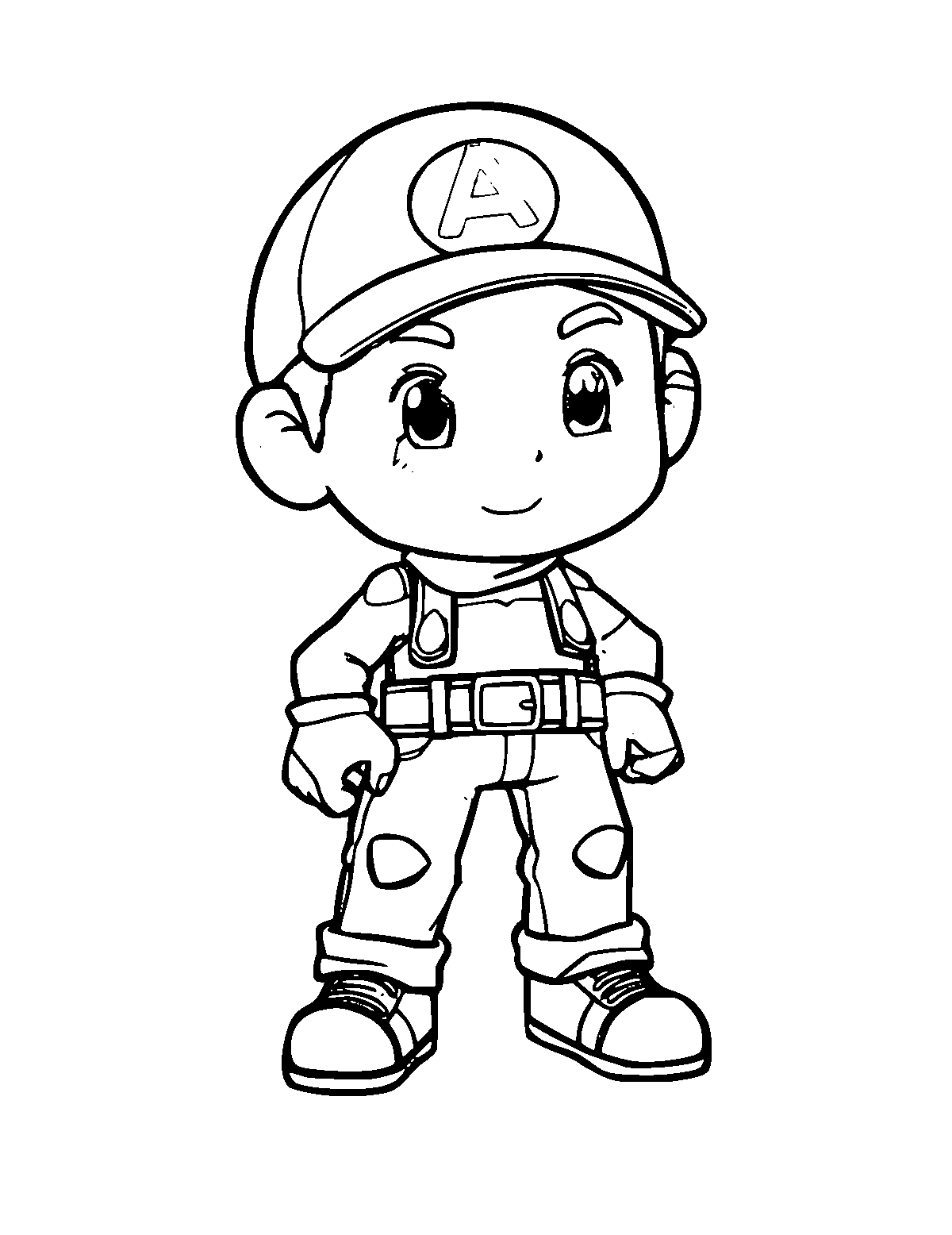 Line-art coloring page of Video Game Character, medium outlines, centered