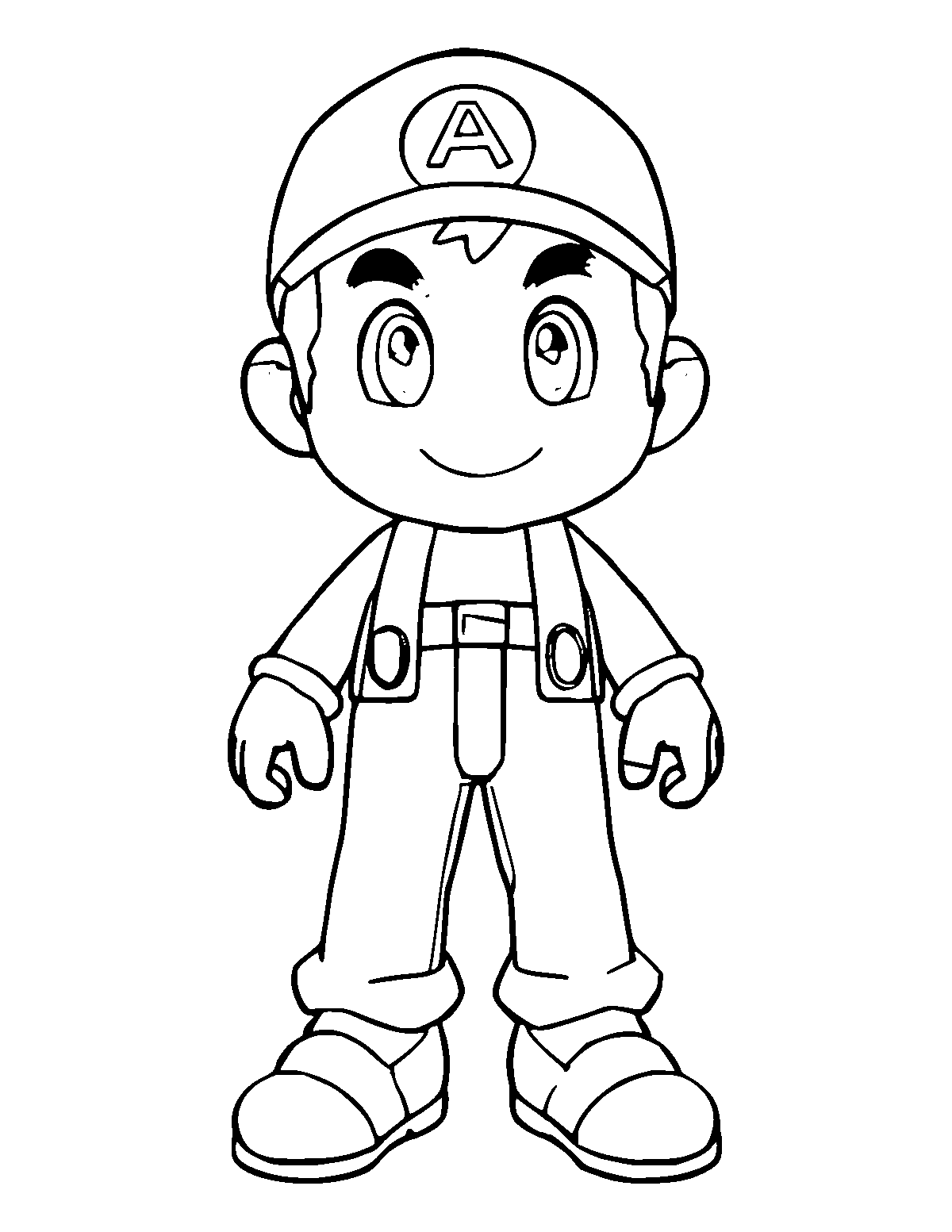 Line-art coloring page of Video Game Character, medium outlines, centered
