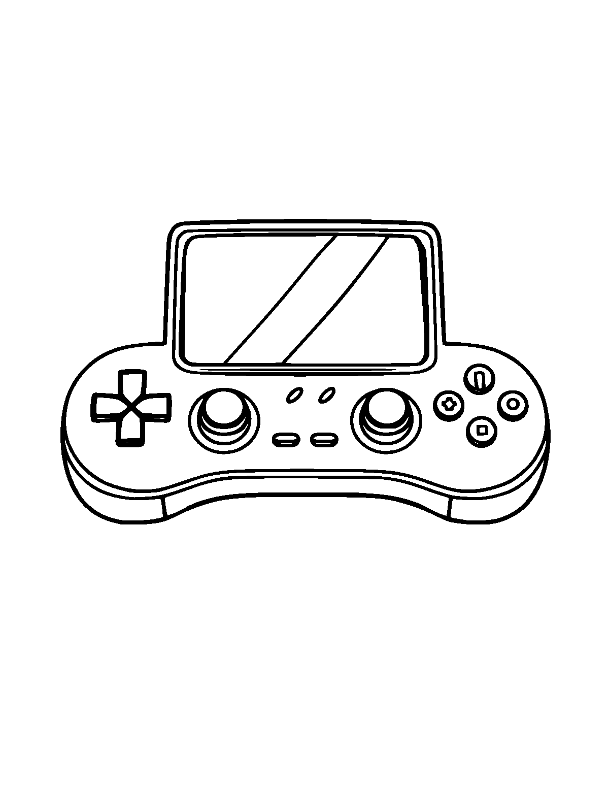 Line-art coloring page of Video Game Console, medium outlines, centered