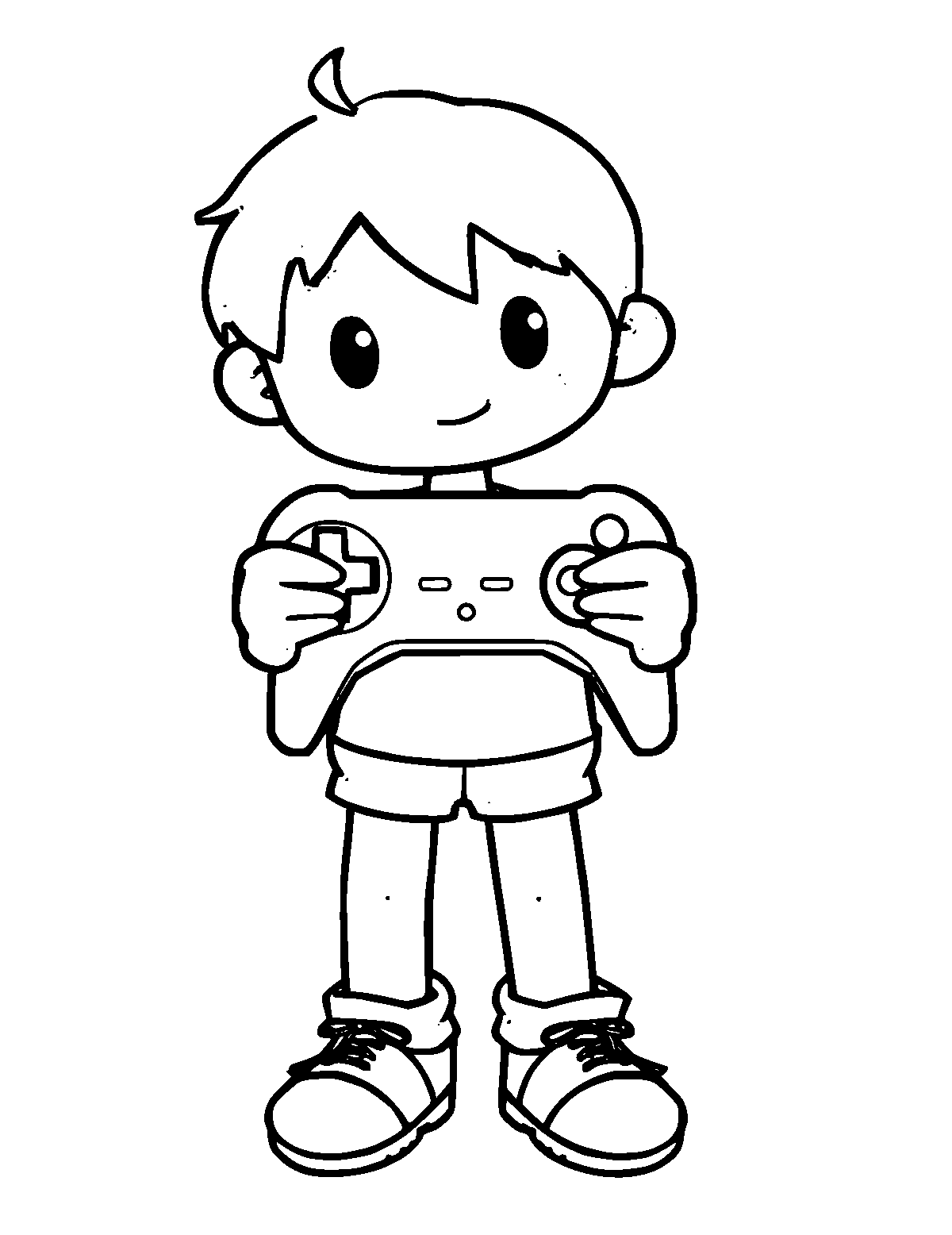 Line-art coloring page of Video Game Controller, thick outlines, centered