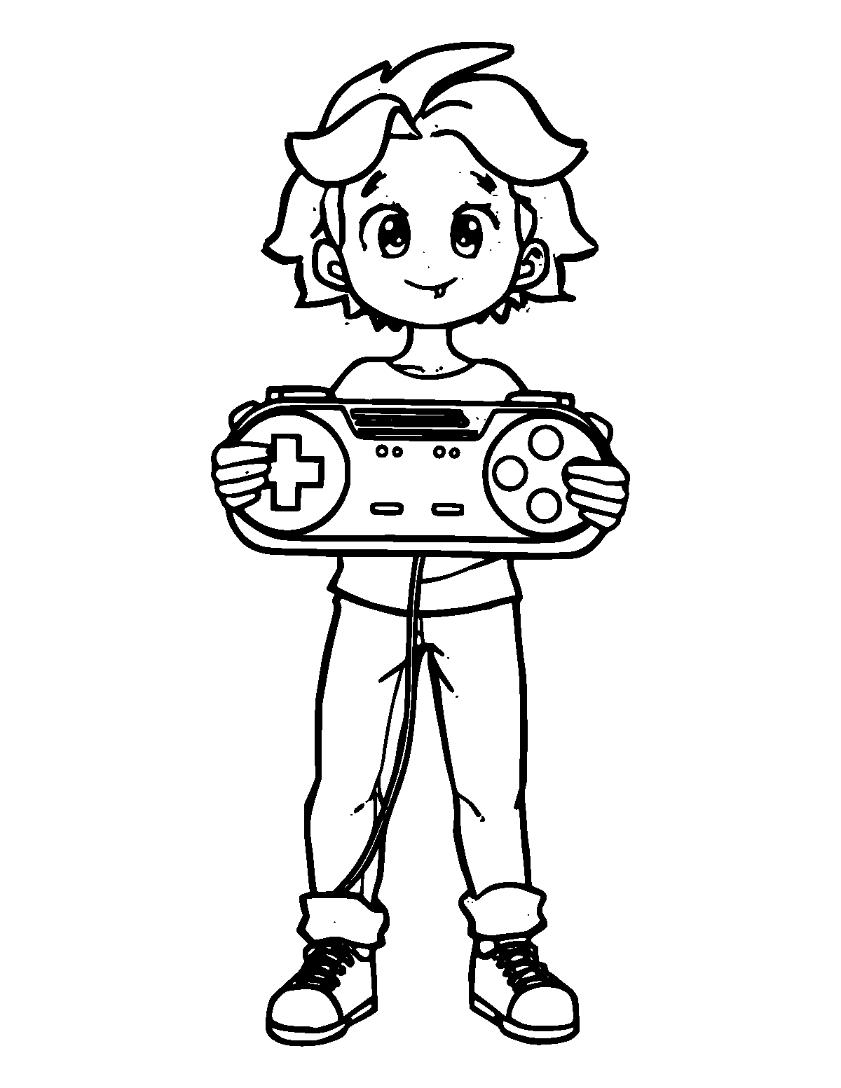Line-art coloring page of Video Game Controller, medium outlines, centered