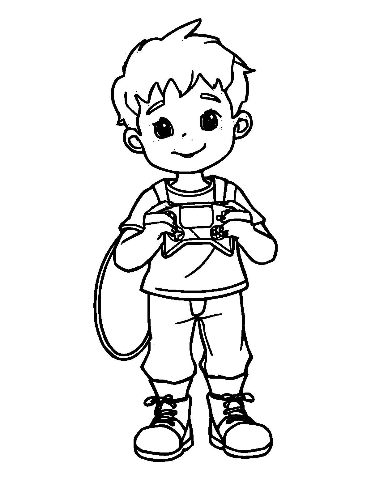 Line-art coloring page of Video Game Controller, medium outlines, centered