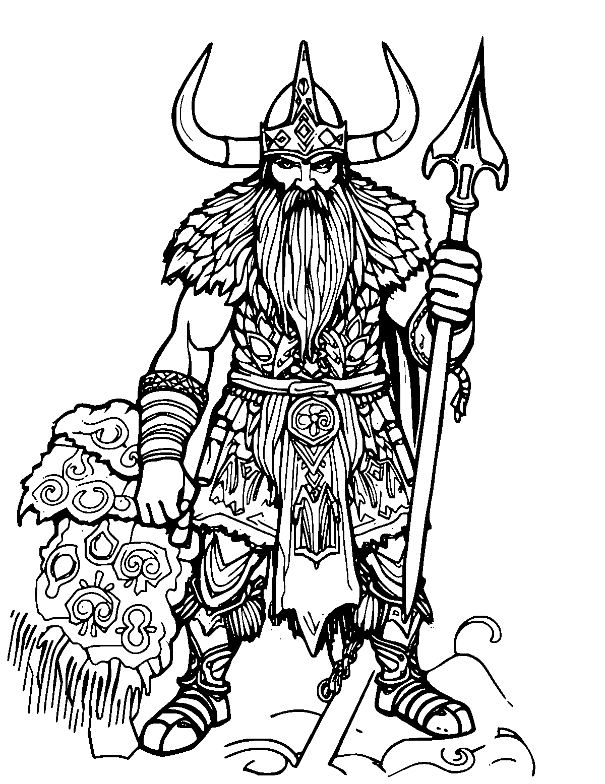 Line-art coloring page of Viking Warrior, medium outlines, centered