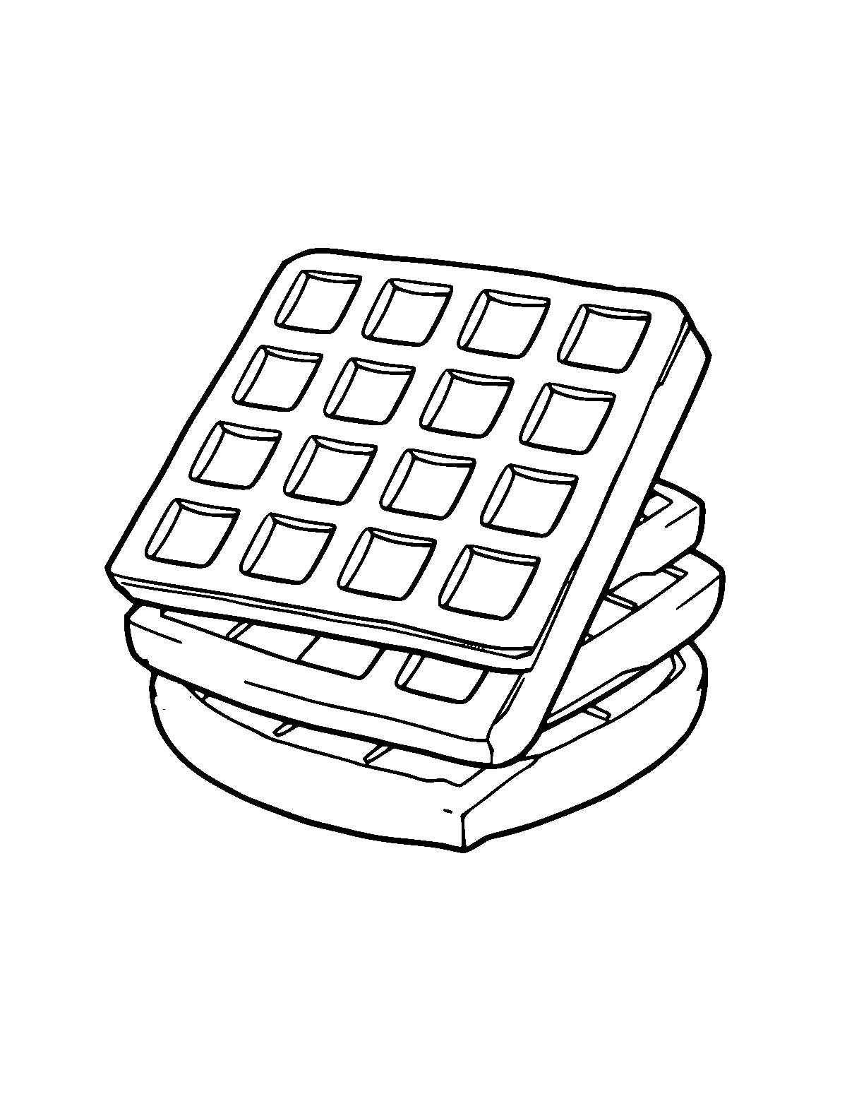 Line-art coloring page of Waffle, medium outlines, centered