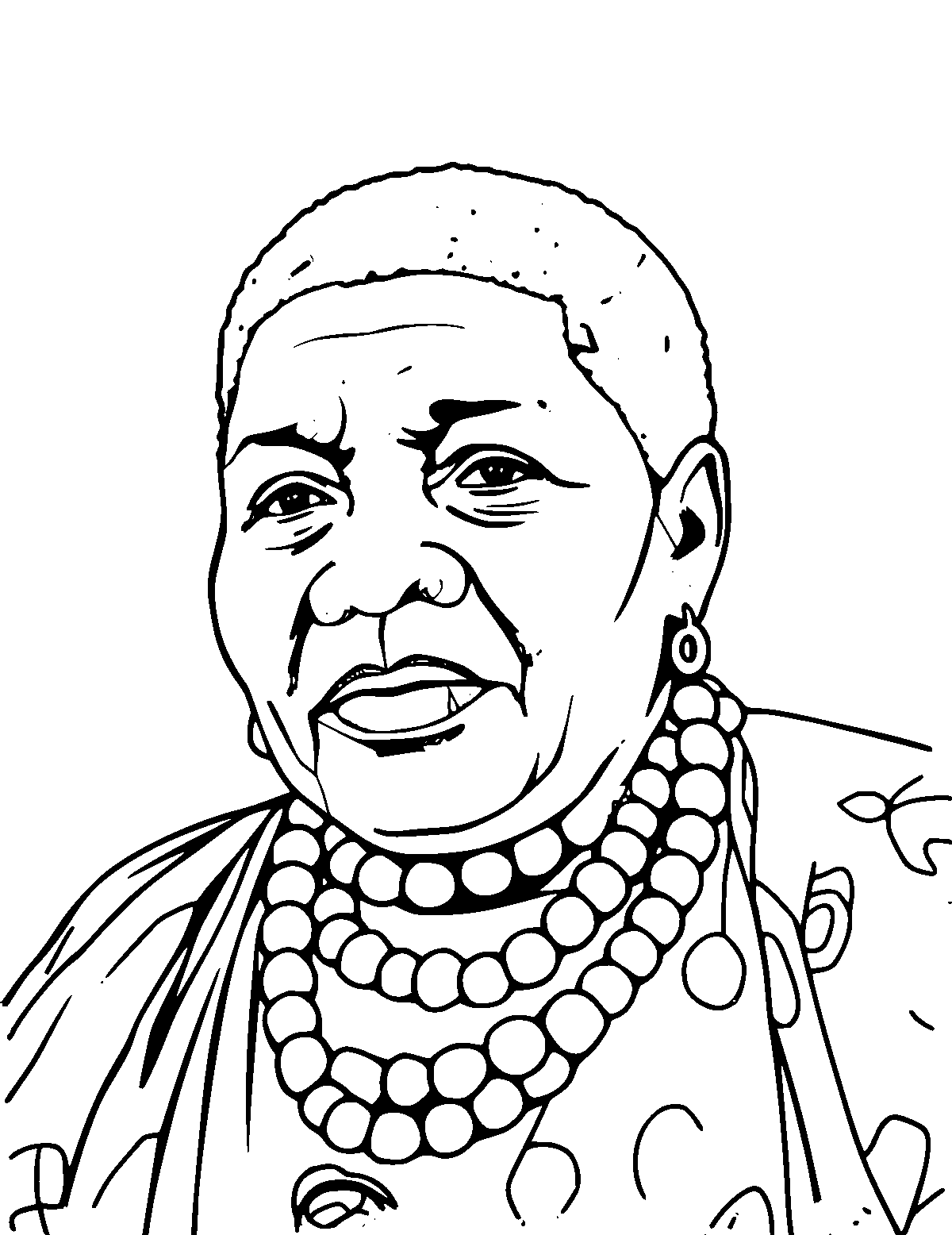 Line-art coloring page of Wangari Maathai, medium outlines, centered