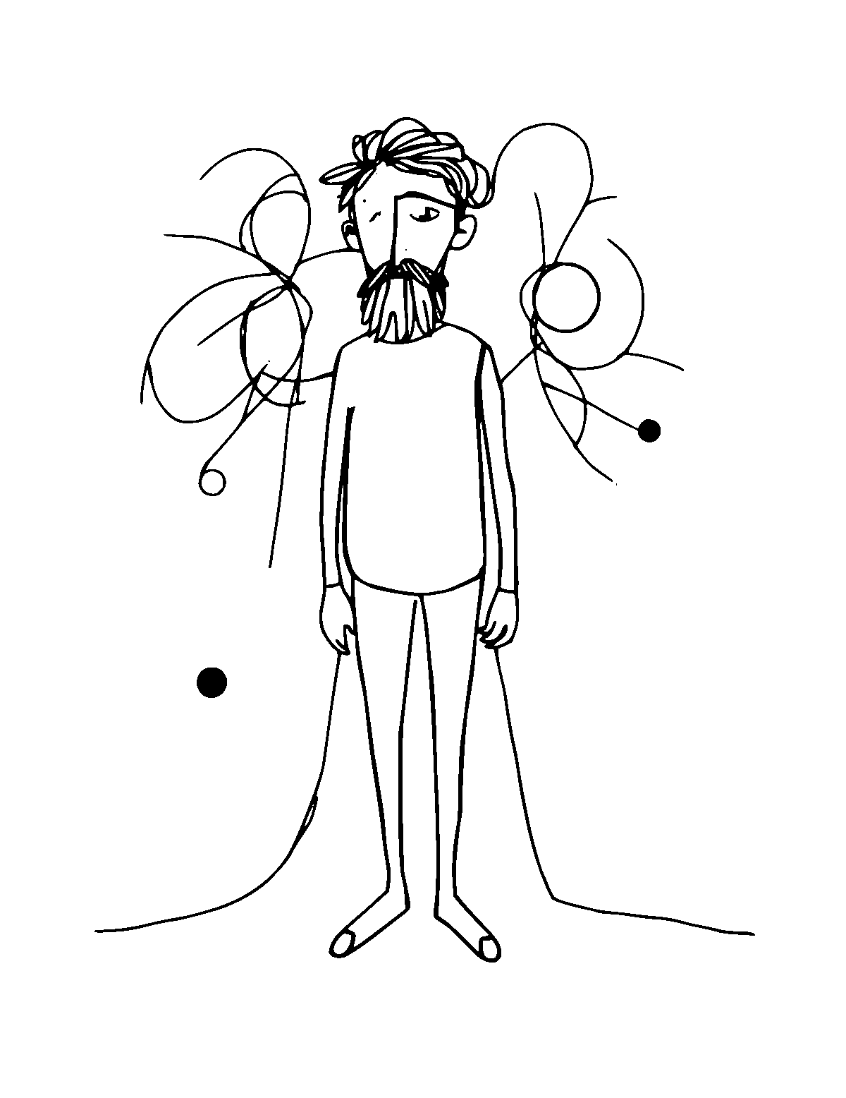 Line-art coloring page of Wassily Kandinsky, medium outlines, centered