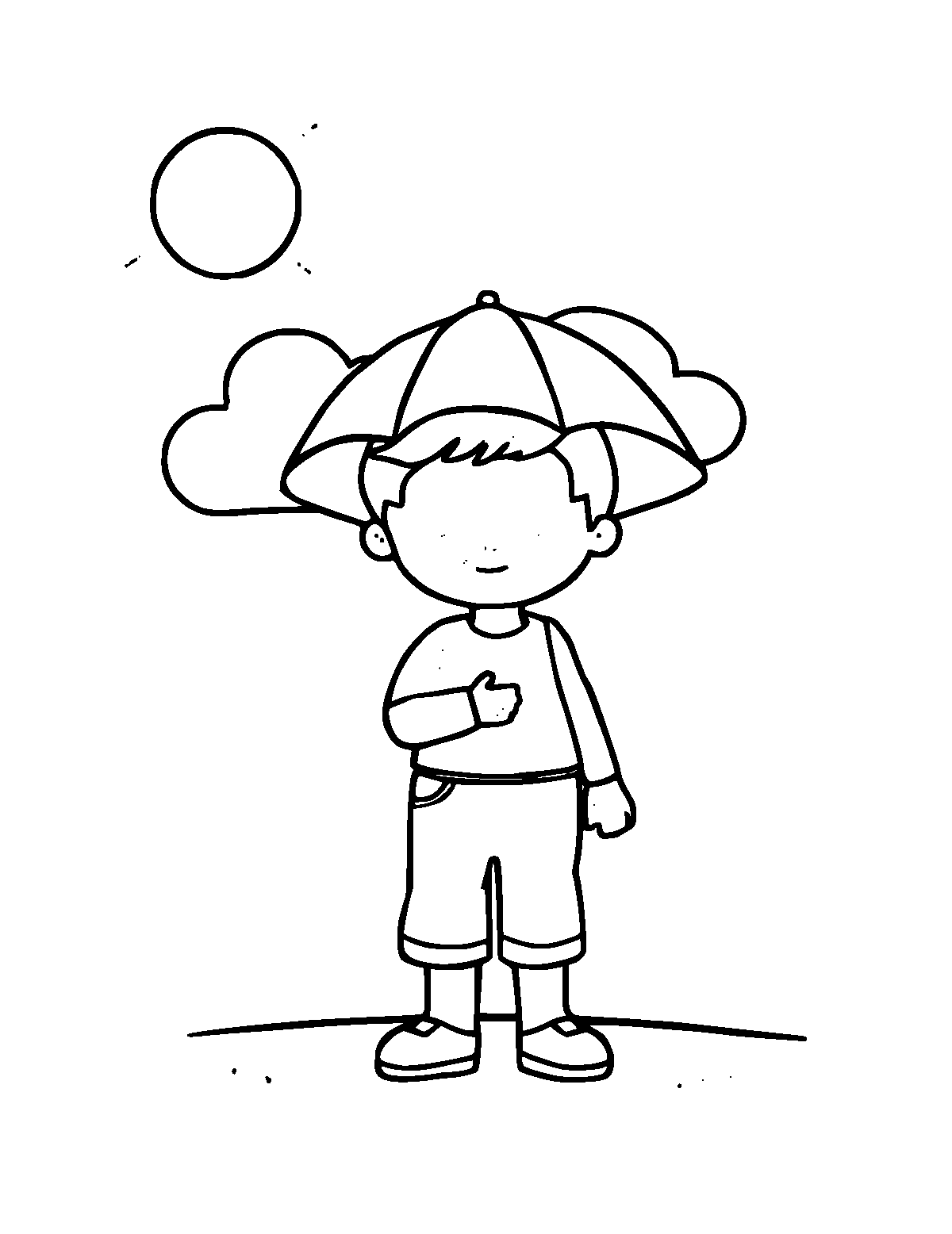 Line-art coloring page of Weather Pattern, medium outlines, centered