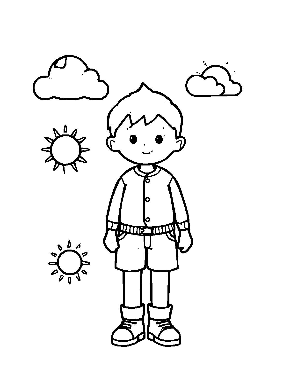 Line-art coloring page of Weather Symbols, medium outlines, centered