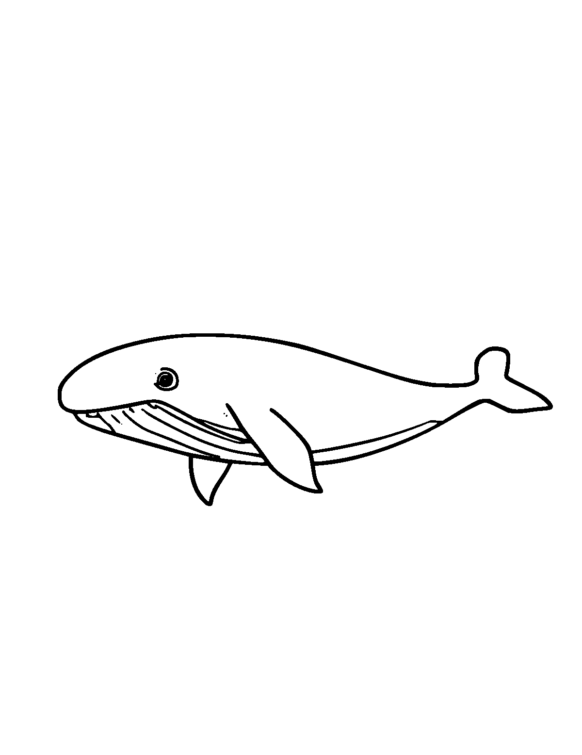 Line-art coloring page of Whale, medium outlines, centered