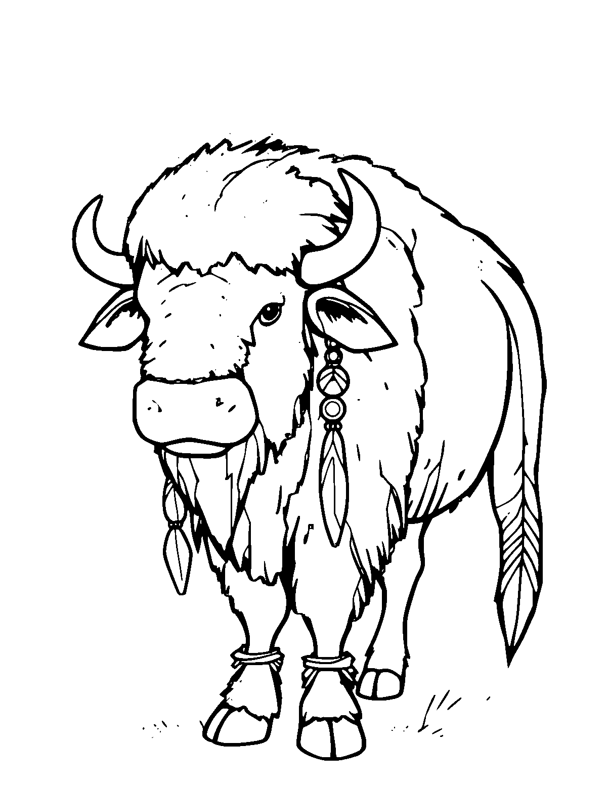 Line-art coloring page of White Buffalo Calf Woman, medium outlines, centered