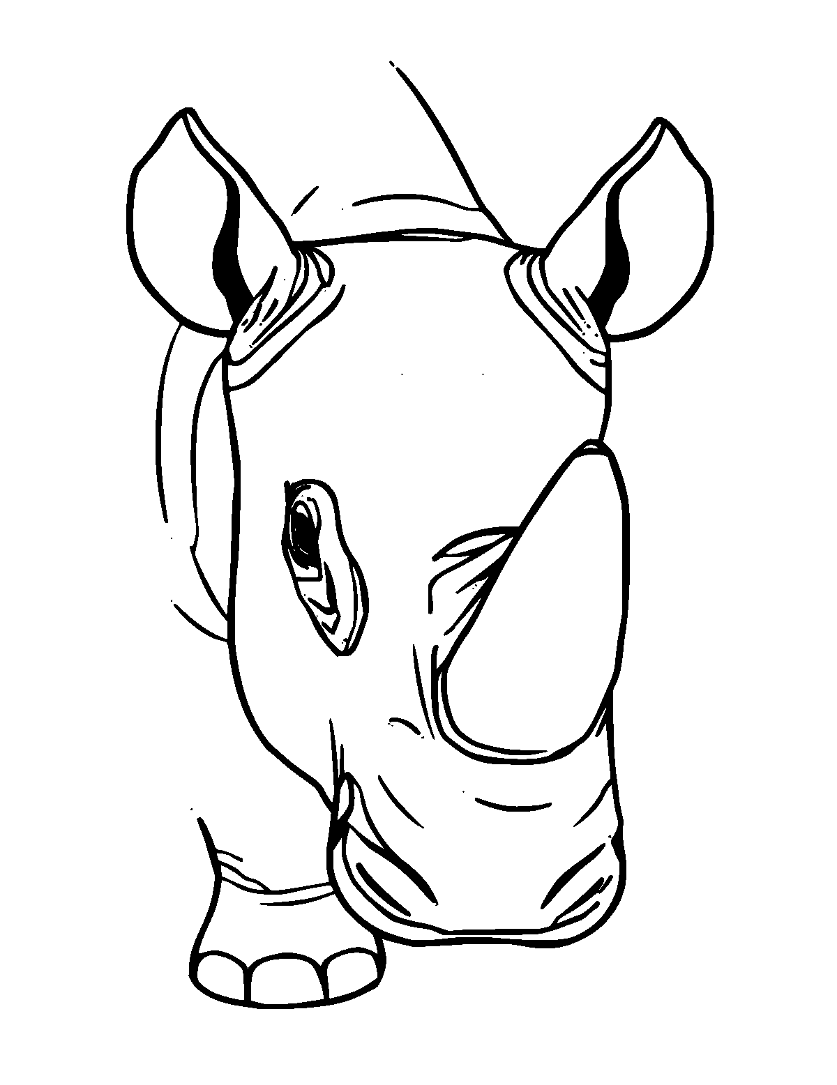 Line-art coloring page of White Rhinoceros, medium outlines, centered
