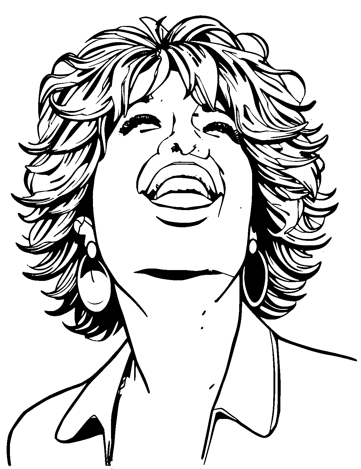 Line-art coloring page of Whitney Houston, medium outlines, centered