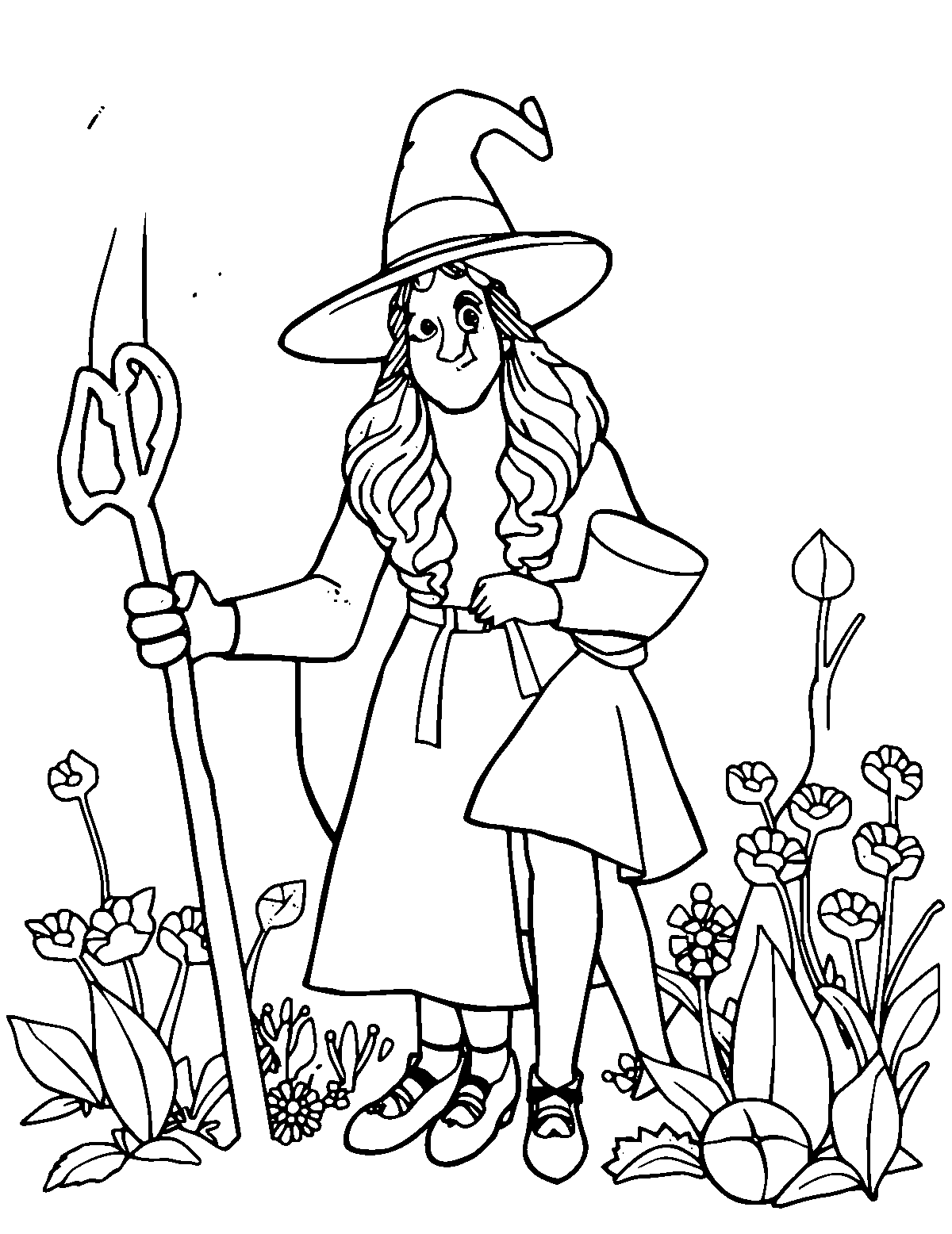 Line-art coloring page of Wizard of Oz, medium outlines, centered