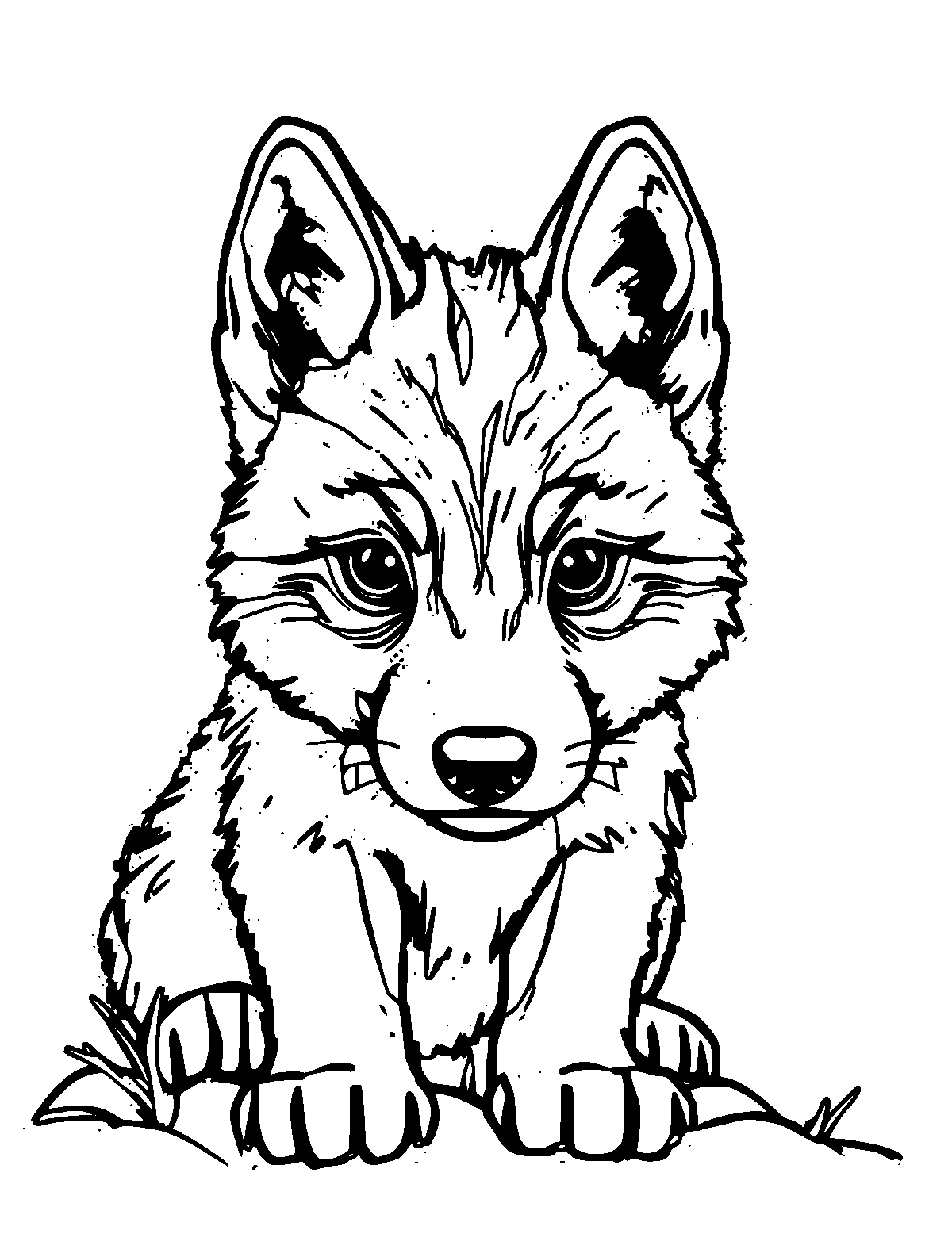 Line-art coloring page of Wolf Pup, medium outlines, centered