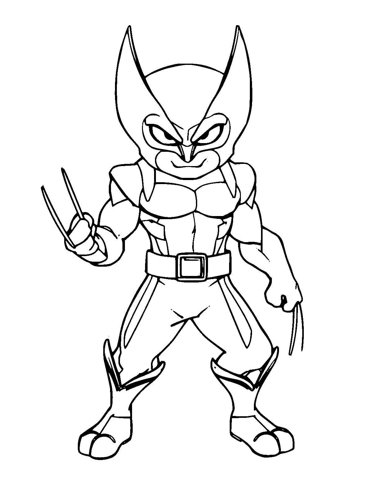 Line-art coloring page of Wolverine, medium outlines, centered