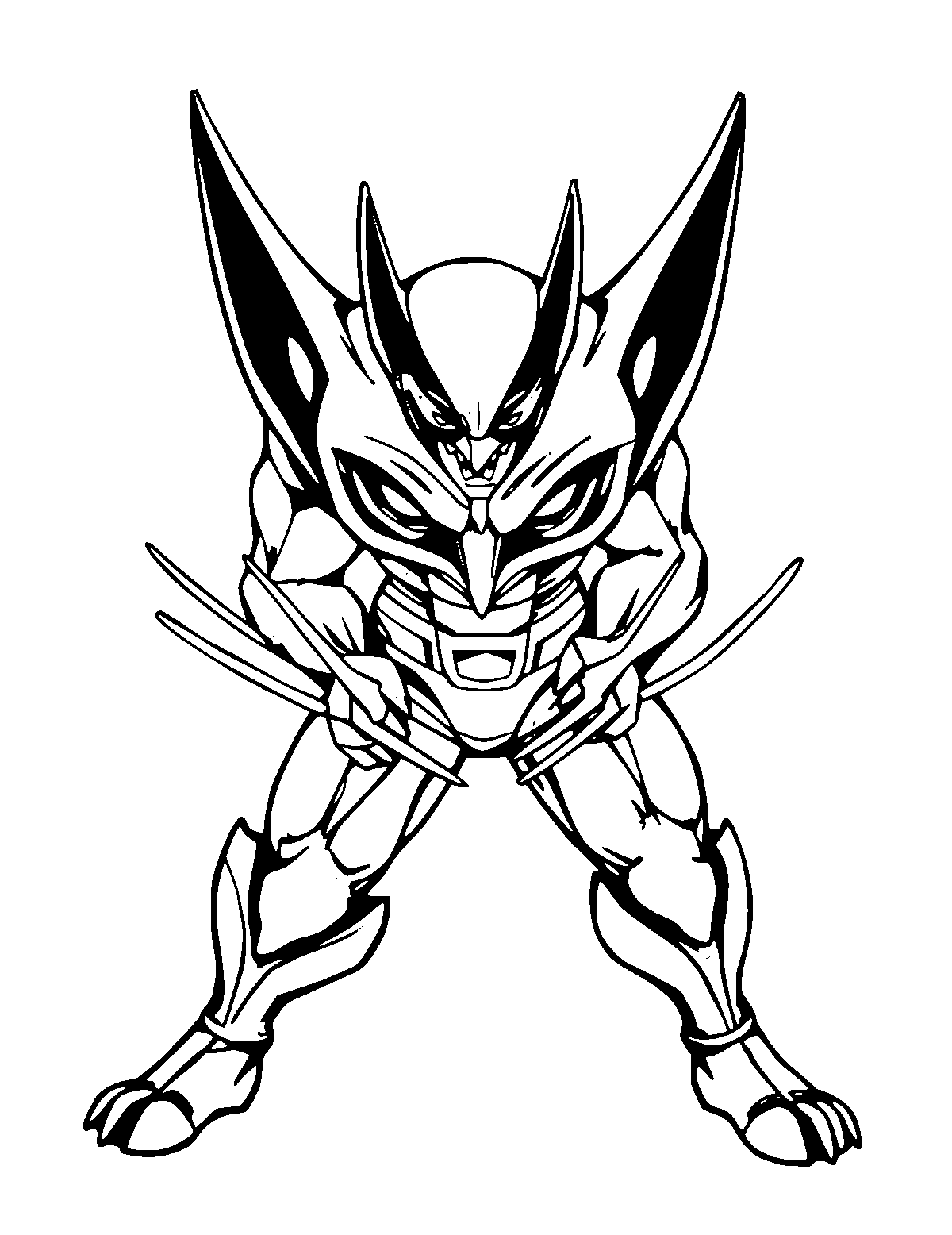 Line-art coloring page of Wolverine Kit, medium outlines, centered